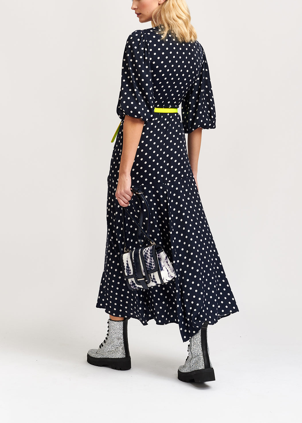 Dark blue polka dot wrap maxi dress RE—SSENTIEL | Essentiel second hand