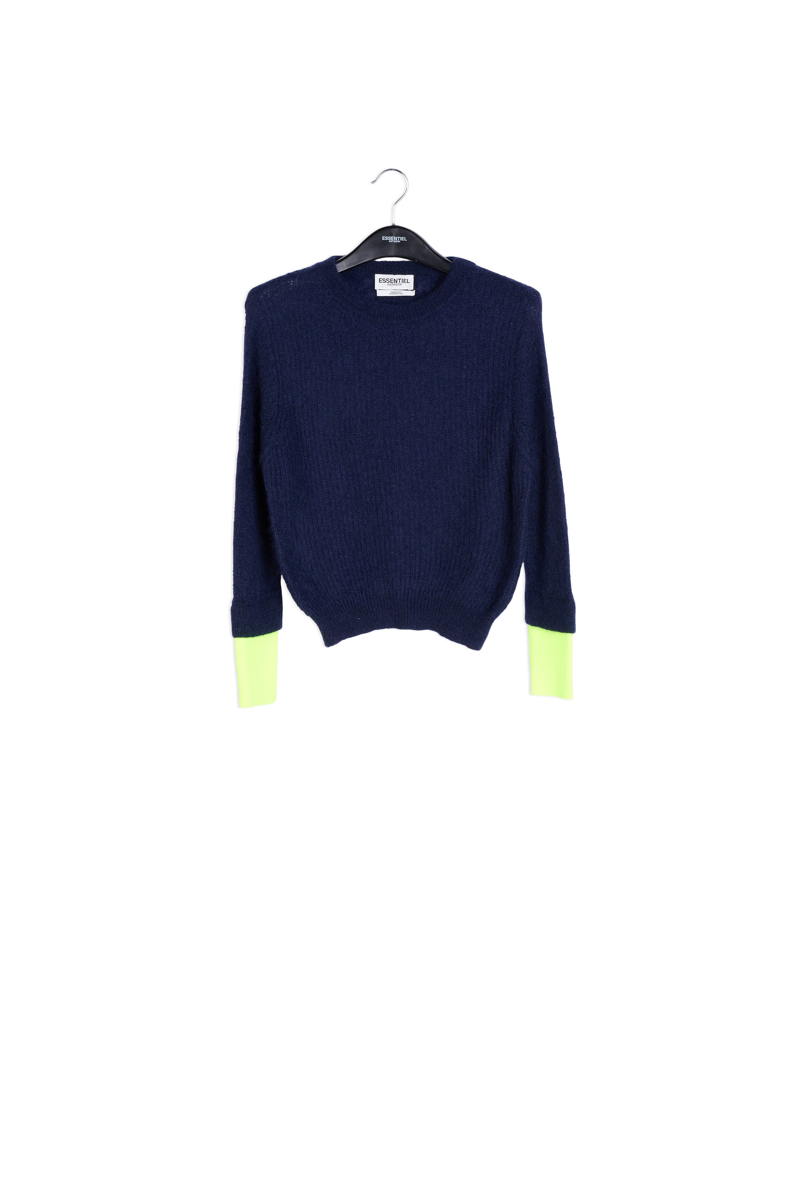 Dark blue mohair-blend sweater with neon cuffs RE—SSENTIEL | Essentiel second hand