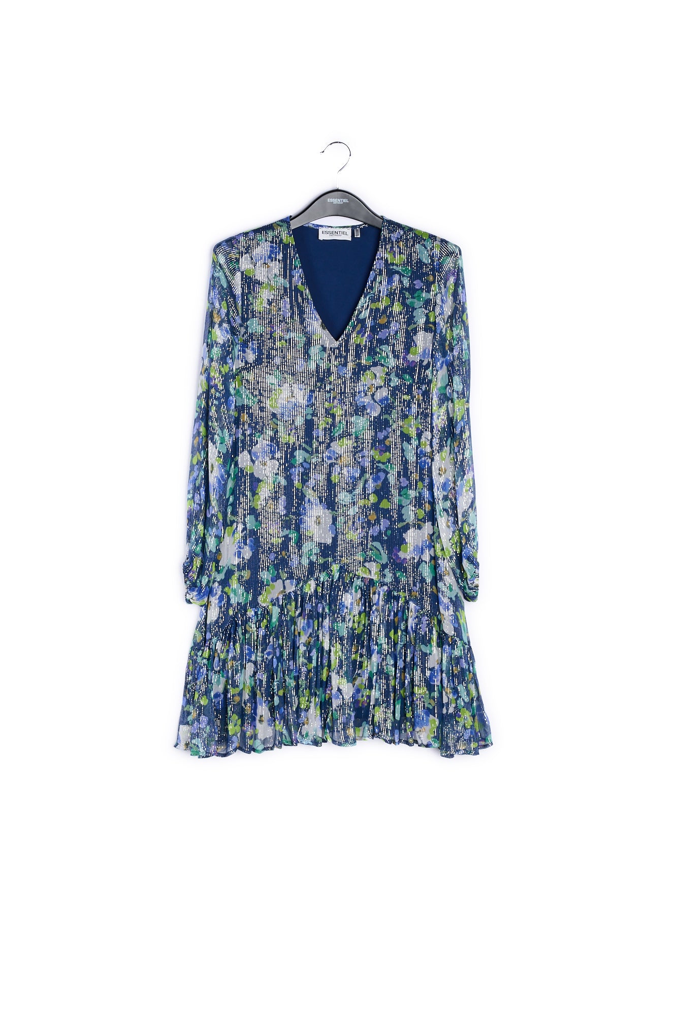 Robe trapèze bleu foncé à imprimé floral RE—SSENTIEL | Essentiel second hand