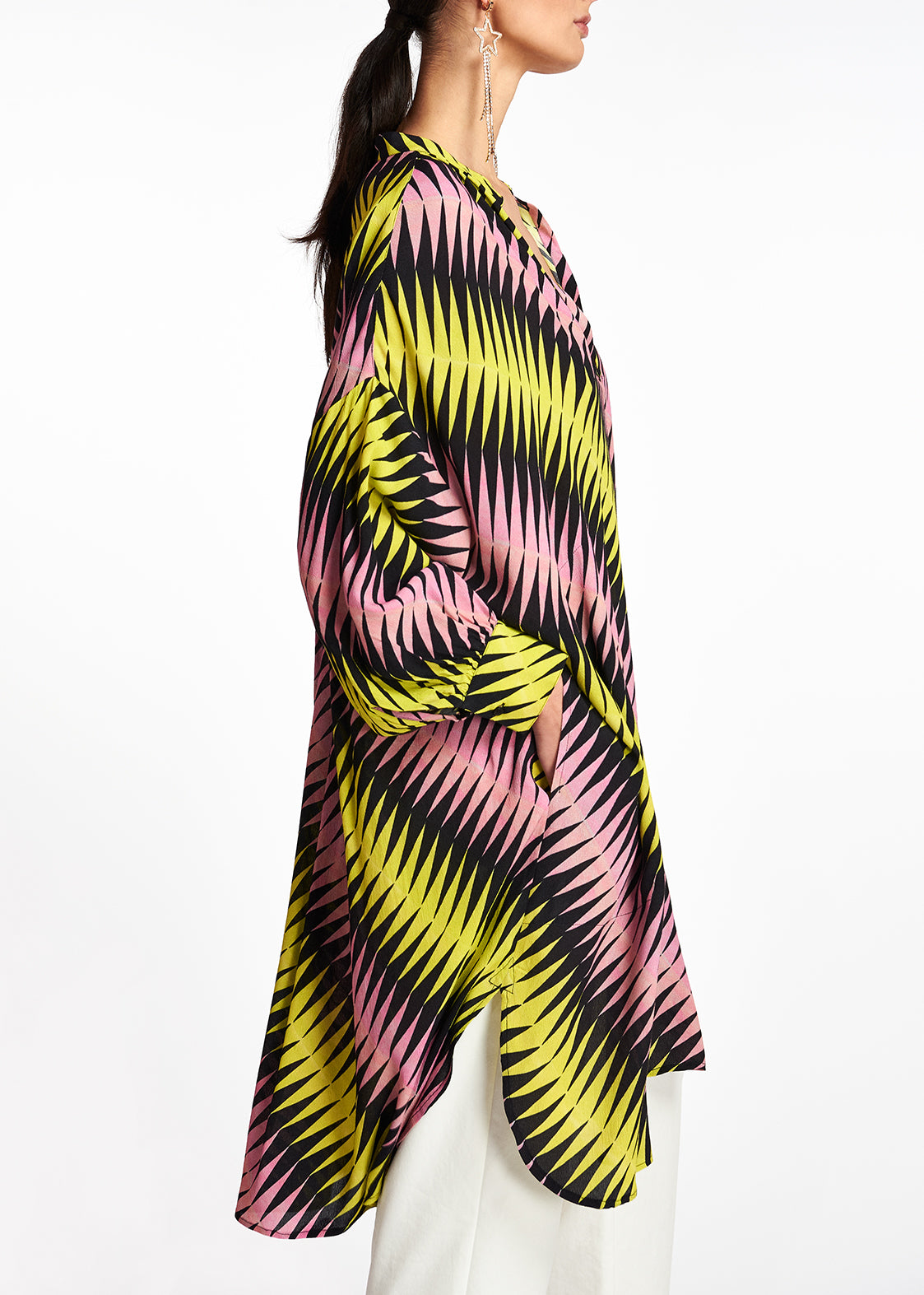 Pink, black and yellow graphic print knee-length dress RE—SSENTIEL | Essentiel second hand