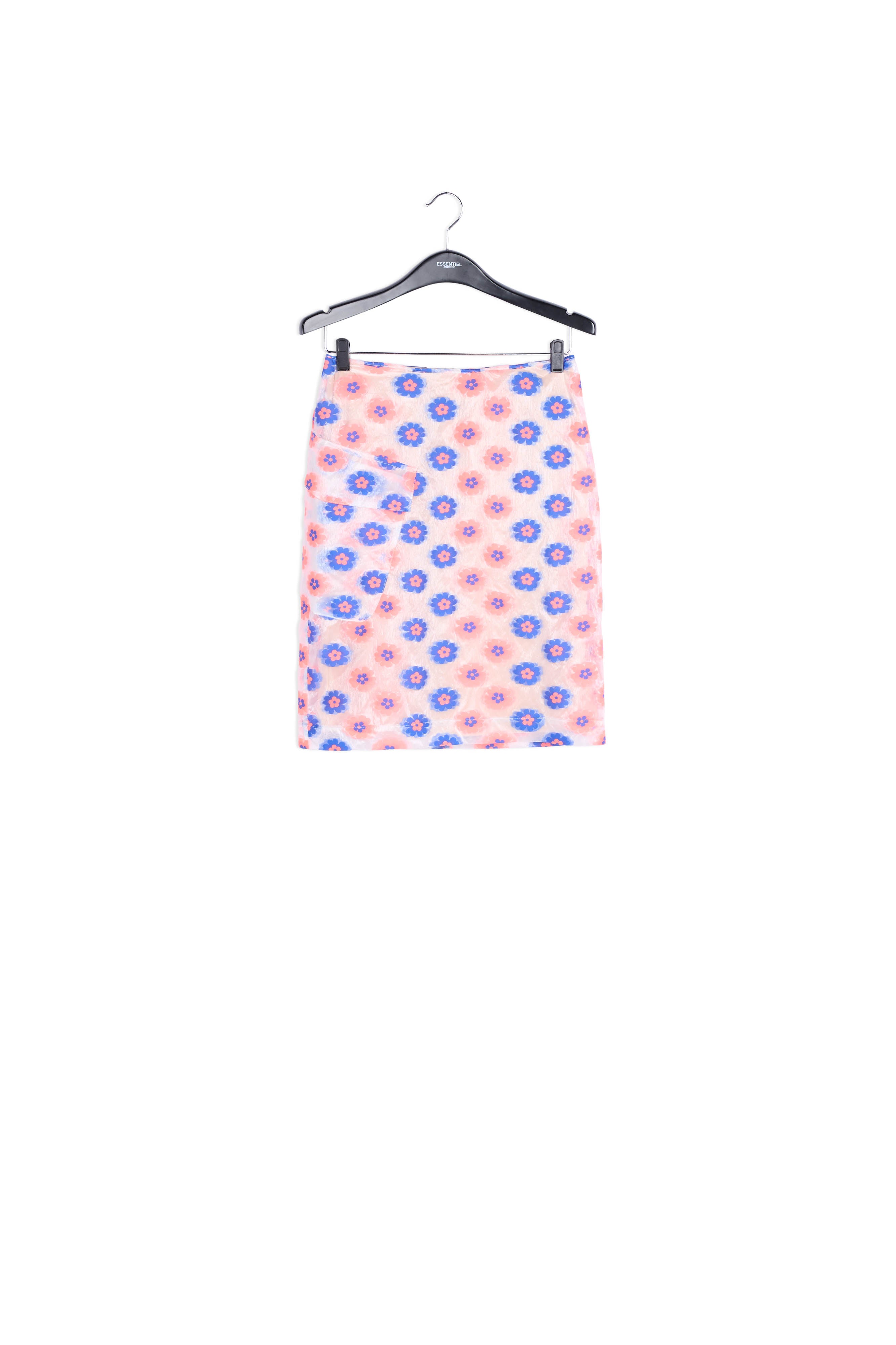 Jupe fourreau transparente à fleurs rose fluo et bleu RE—SSENTIEL | Essentiel second hand