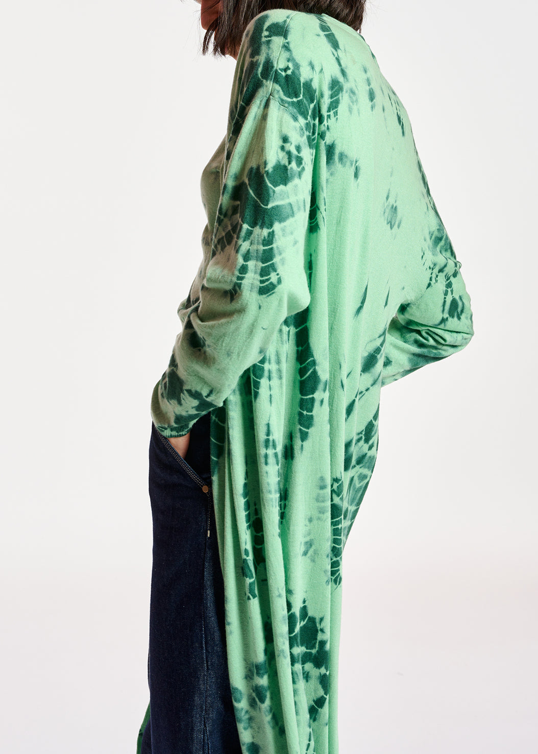 Long mint green and dark green tie-dye cardigan RE—SSENTIEL | Essentiel second hand