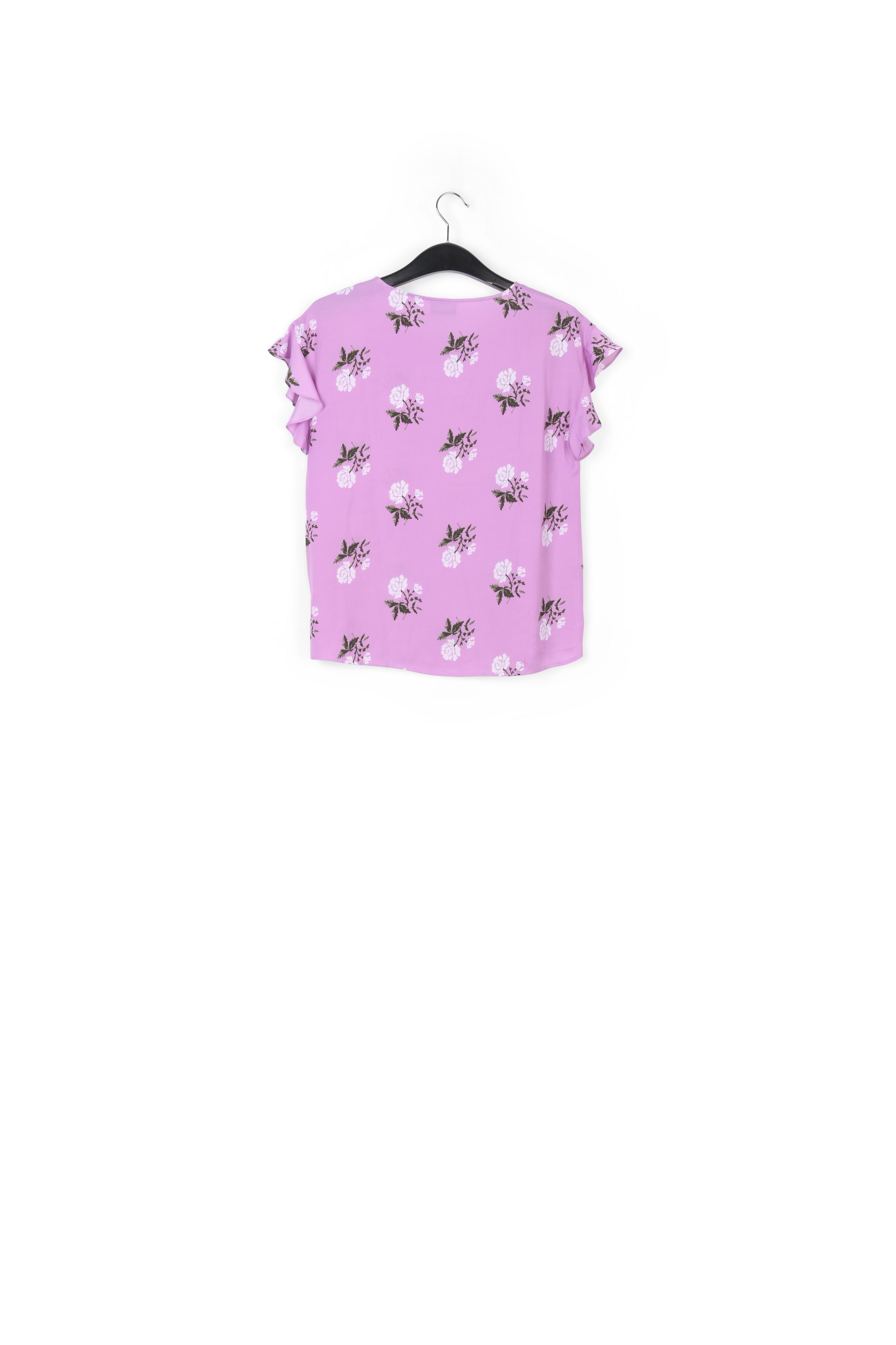 Pink flower print top with ruffled sleeves RE—SSENTIEL | Essentiel second hand
