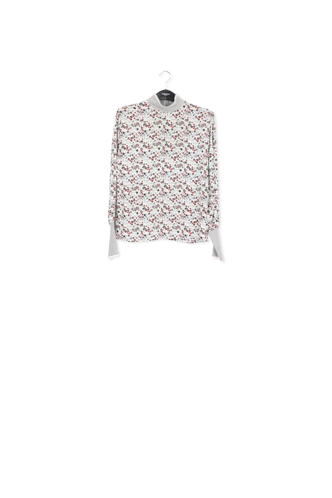 Mint green floral-print top with contrasting trims RE—SSENTIEL | Essentiel second hand