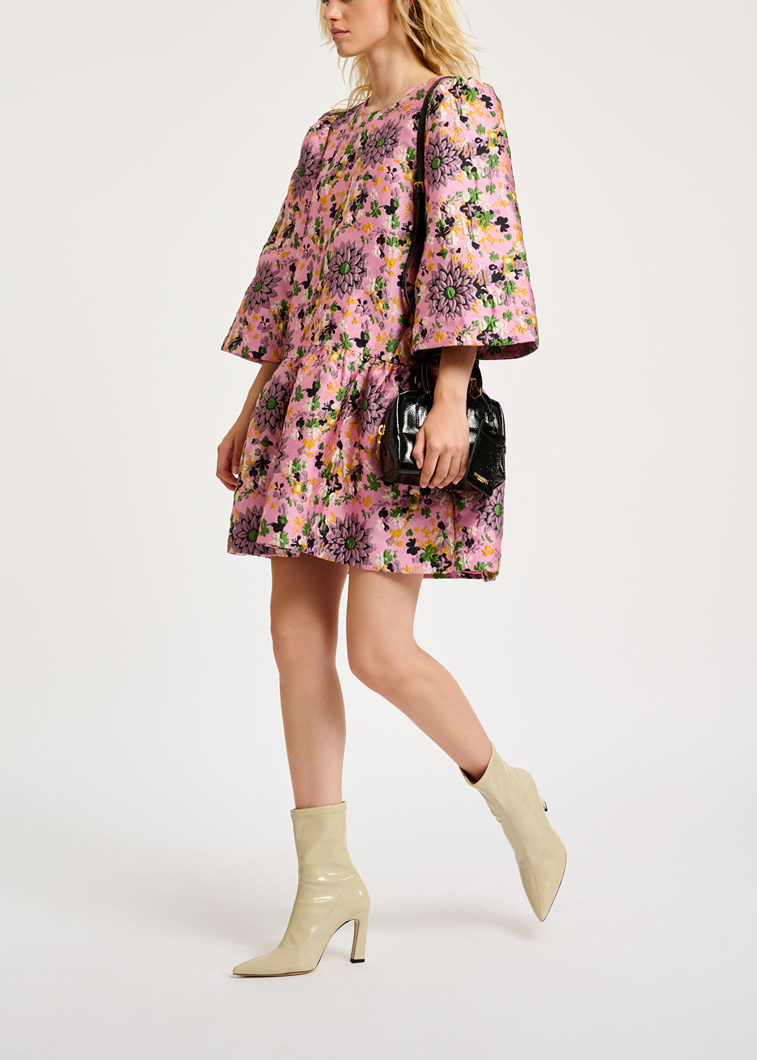 Pink floral jacquard mini dress RE—SSENTIEL | Essentiel second hand