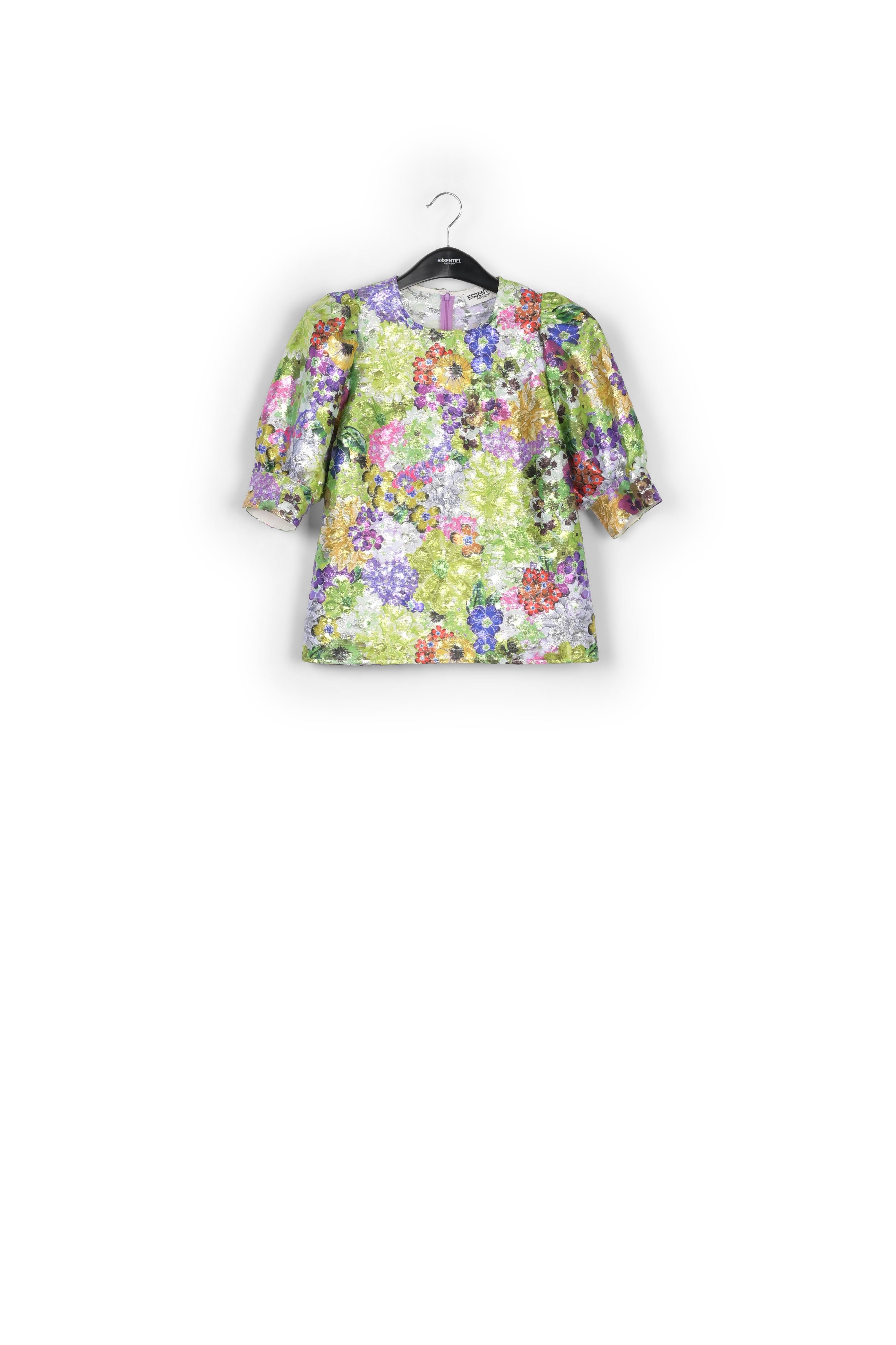 Multicolored floral-print puff sleeve top RE—SSENTIEL | Essentiel second hand