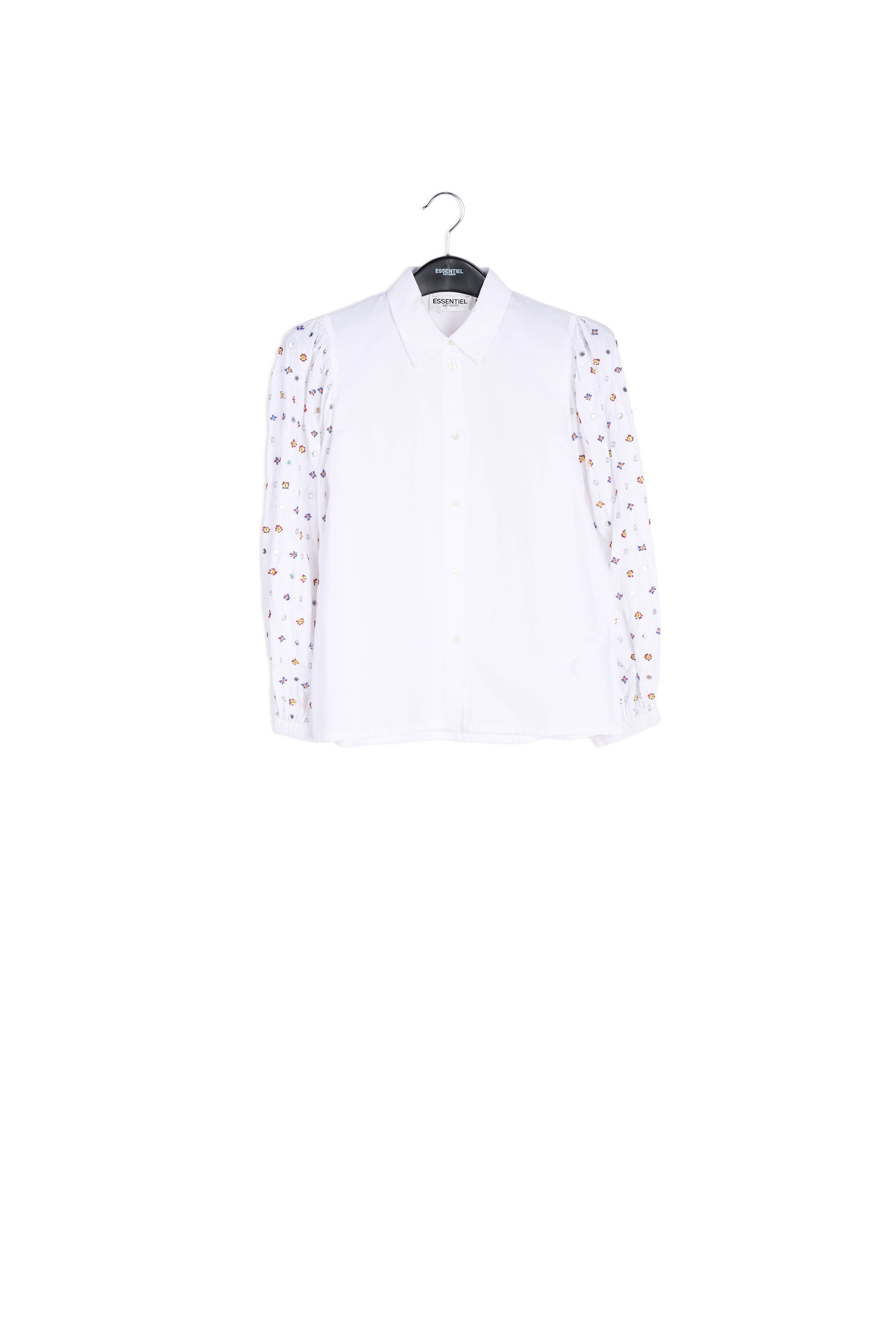 White mirror-embroidered puffed-sleeve shirt RE—SSENTIEL | Essentiel second hand