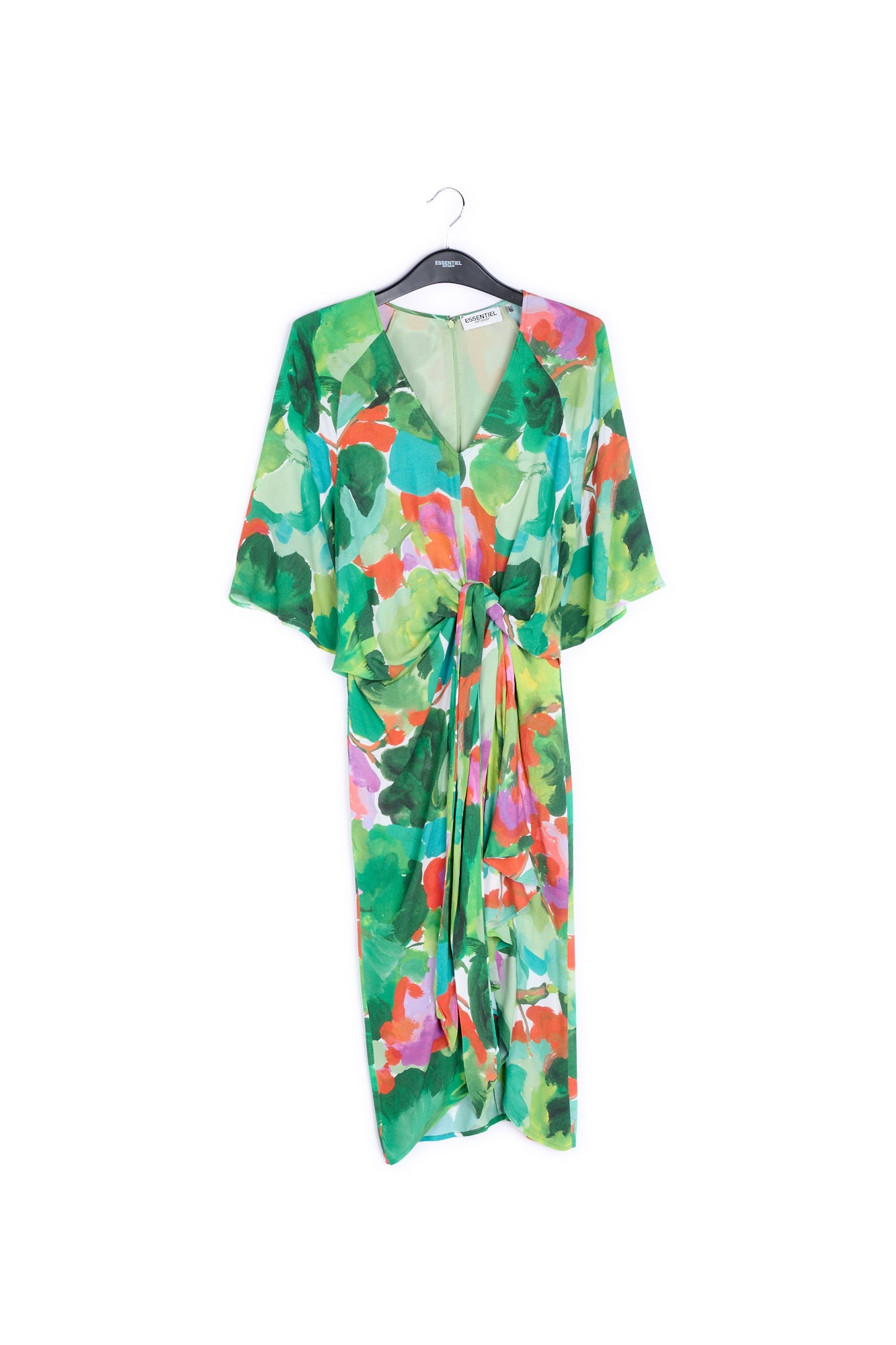 Green, lilac and orange watercolor-print midi dress RE—SSENTIEL | Essentiel second hand