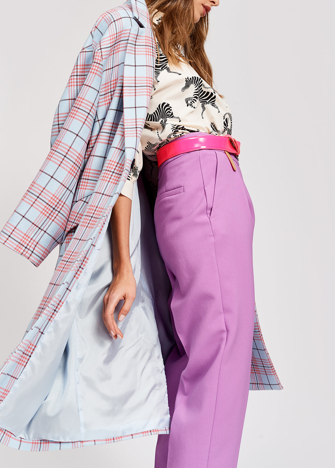 Sky blue plaid long coat RE—SSENTIEL | Essentiel second hand