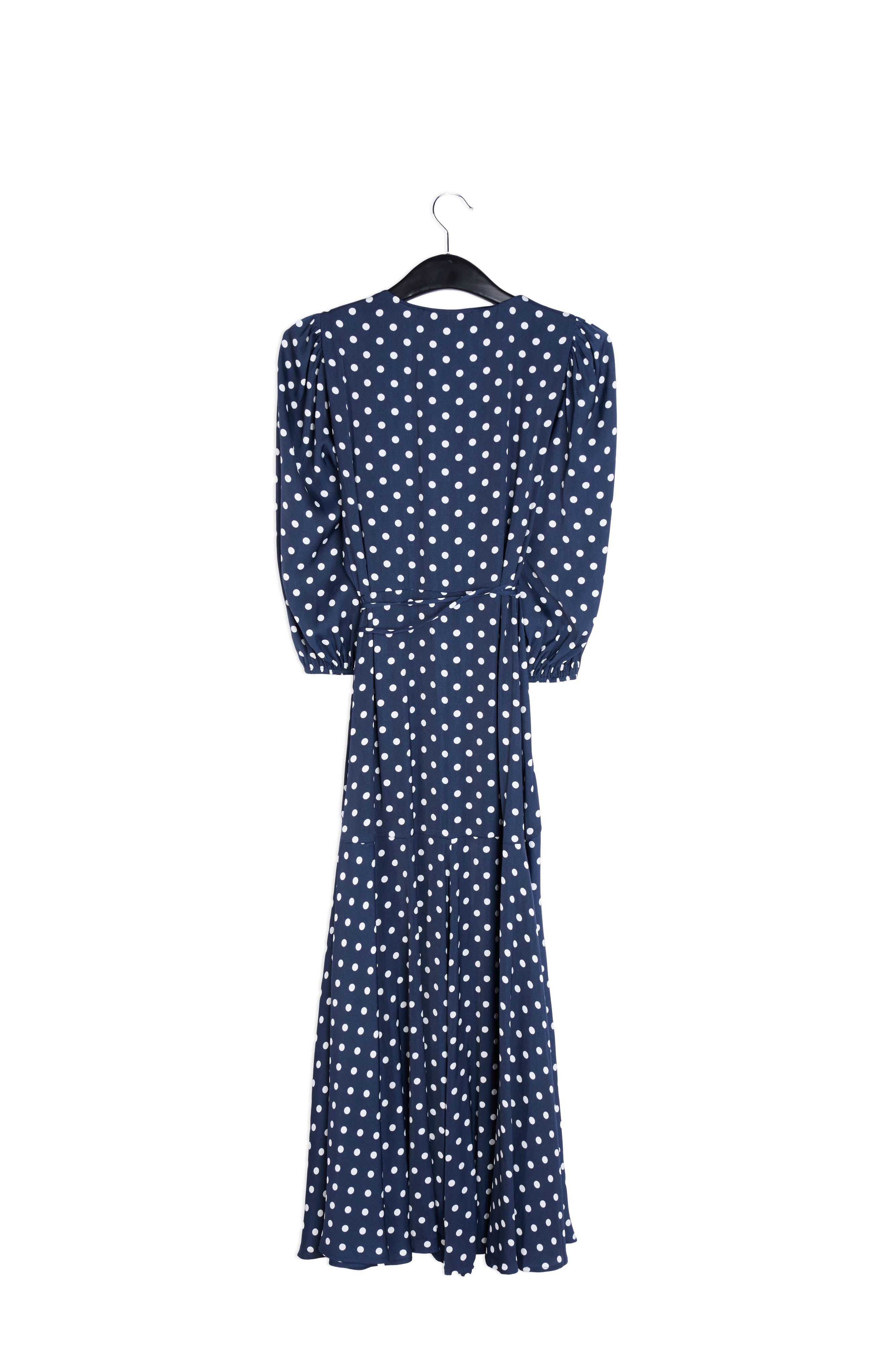 Dark blue polka dot wrap maxi dress RE—SSENTIEL | Essentiel second hand