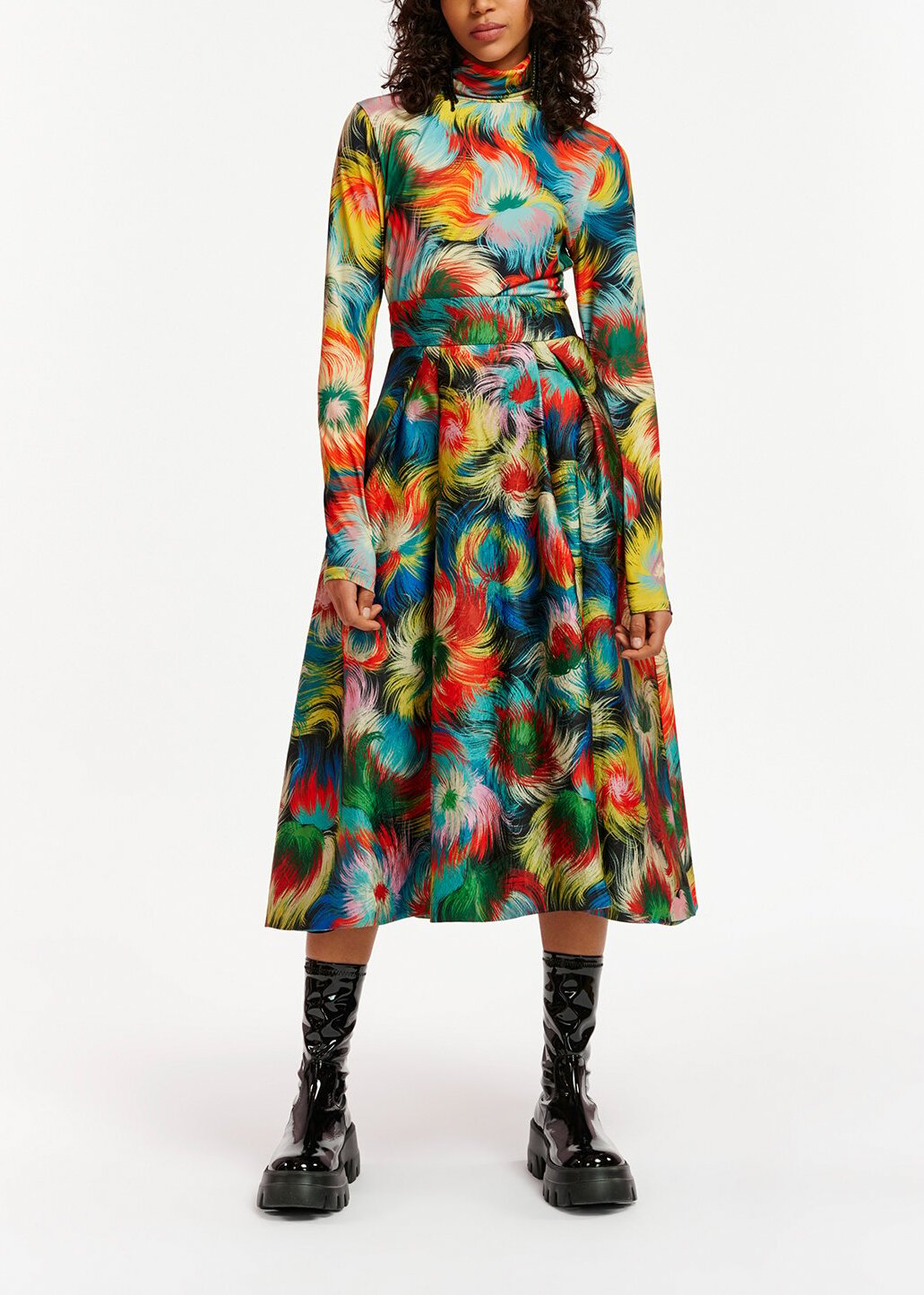 Multicolor jacquard pleated midi skirt with abstract print RE—SSENTIEL | Essentiel second hand