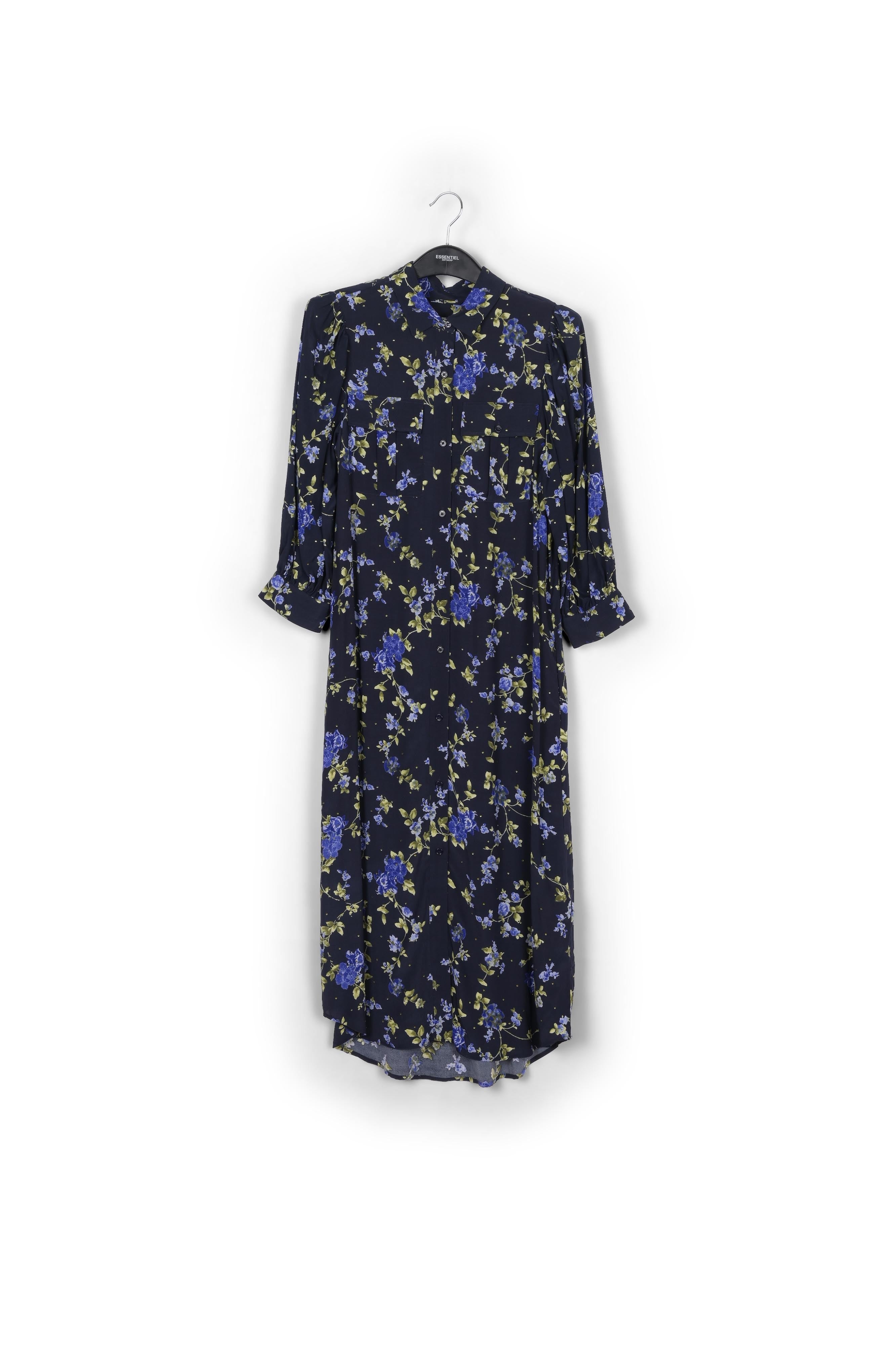 Dark blue floral print shirt dress RE—SSENTIEL | Essentiel second hand