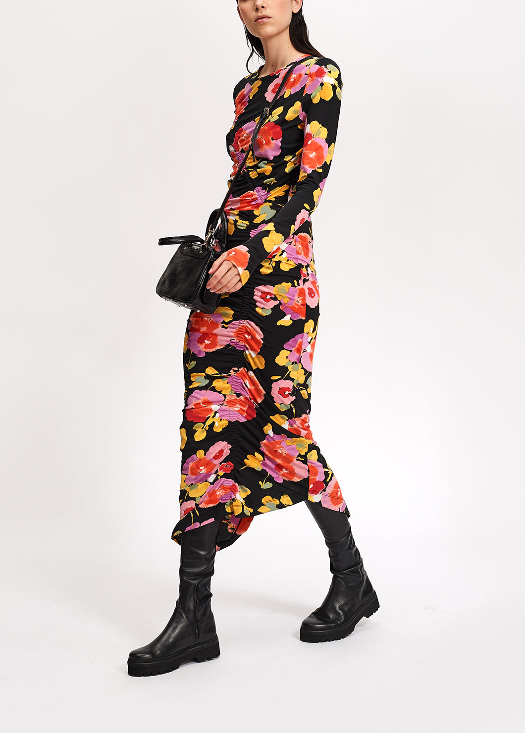 Zwarte midi-jurk met scriptprint RE—SSENTIEL | Essentiel second hand