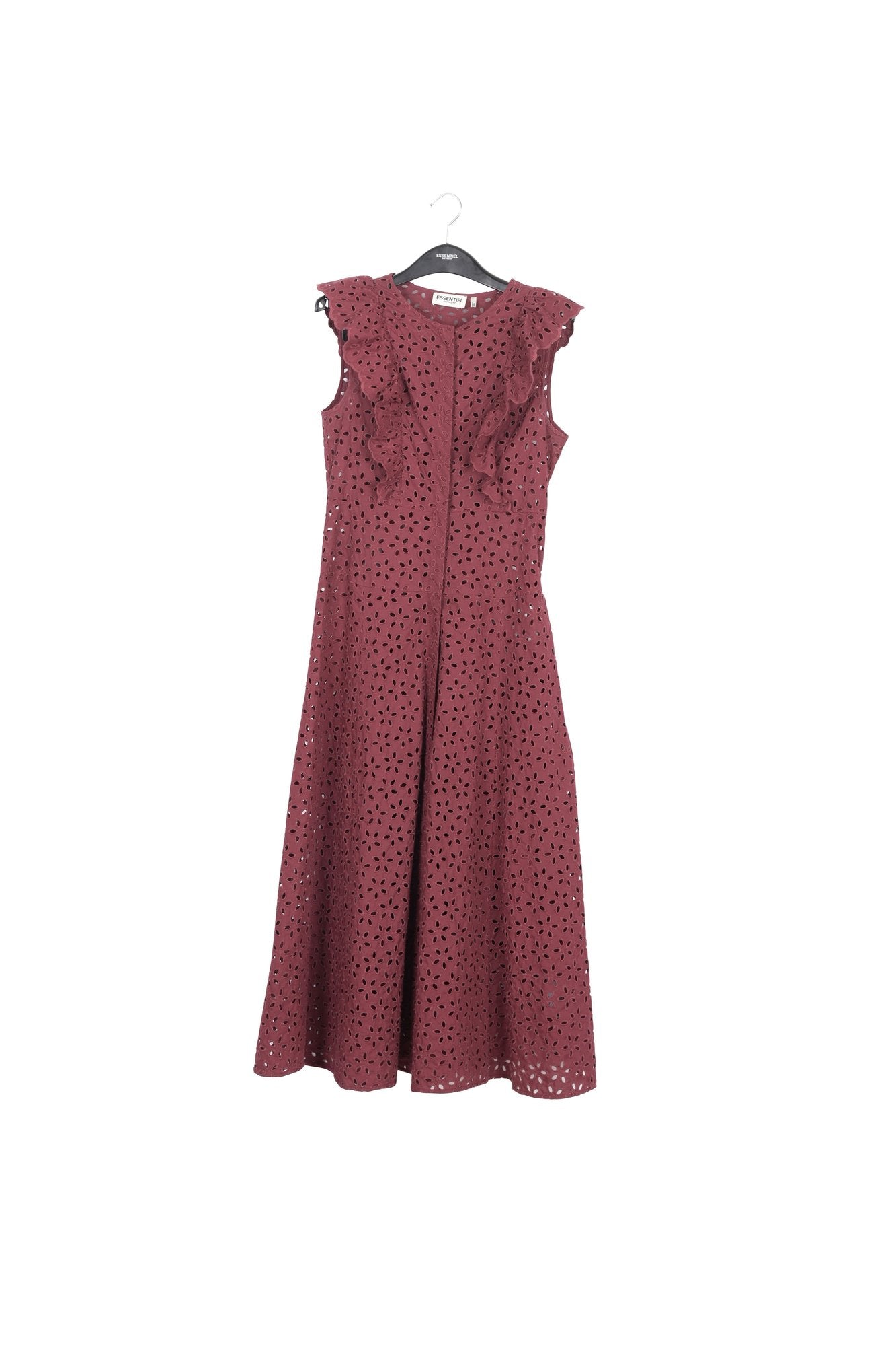 Burgundy broderie anglaise cotton maxi dress RE—SSENTIEL | Essentiel second hand
