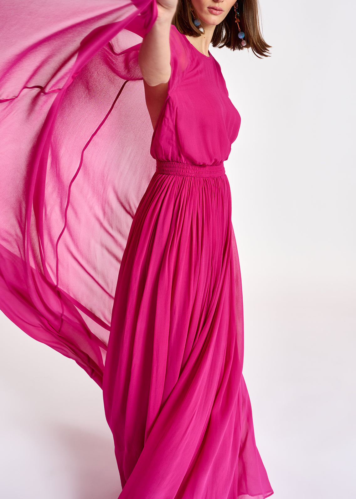 Fuchsia maxi-dress with cape-like sleeves RE—SSENTIEL | Essentiel second hand