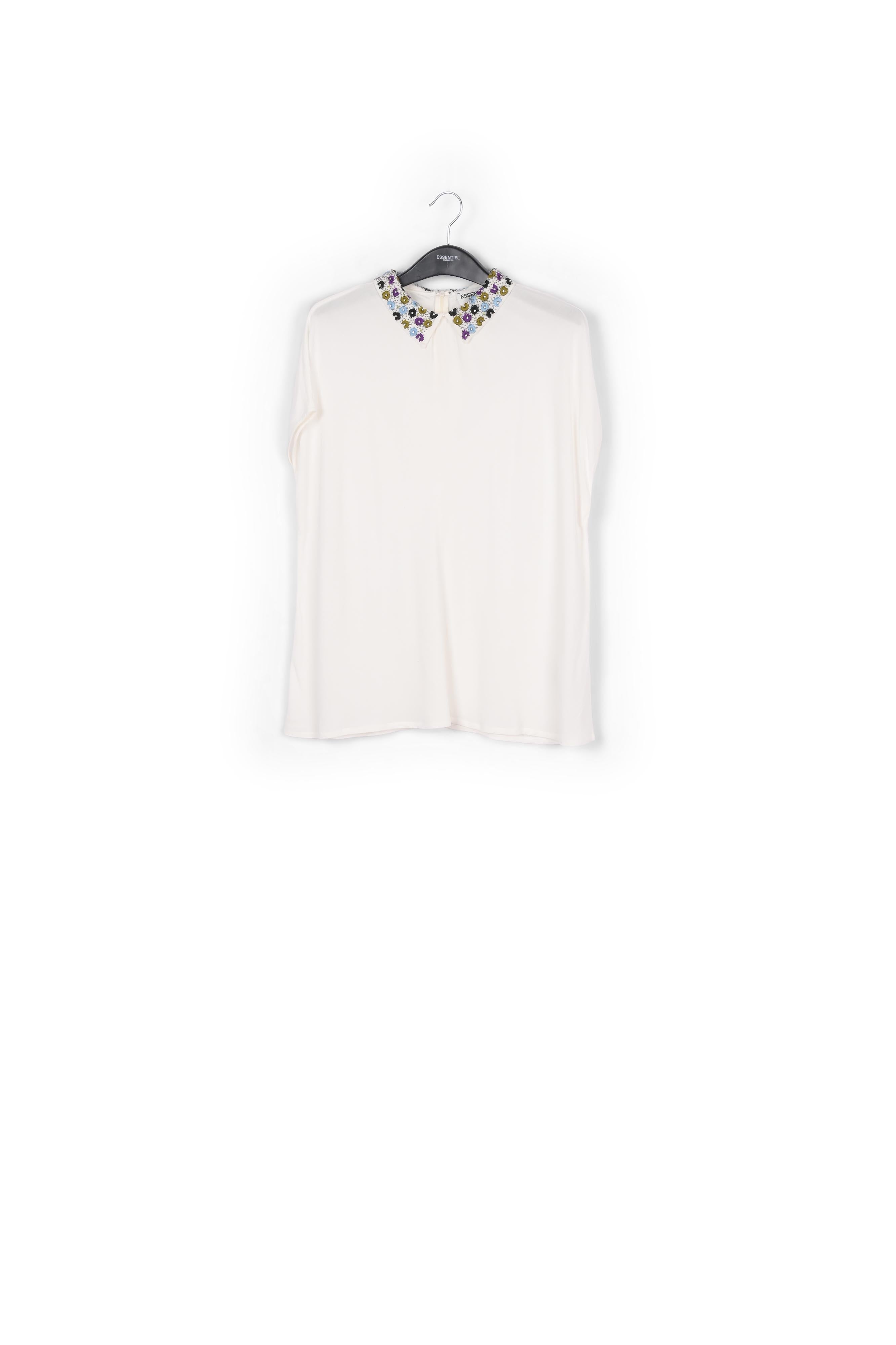 White short-sleeved top with rhinestone-embellished collar RE—SSENTIEL | Essentiel second hand