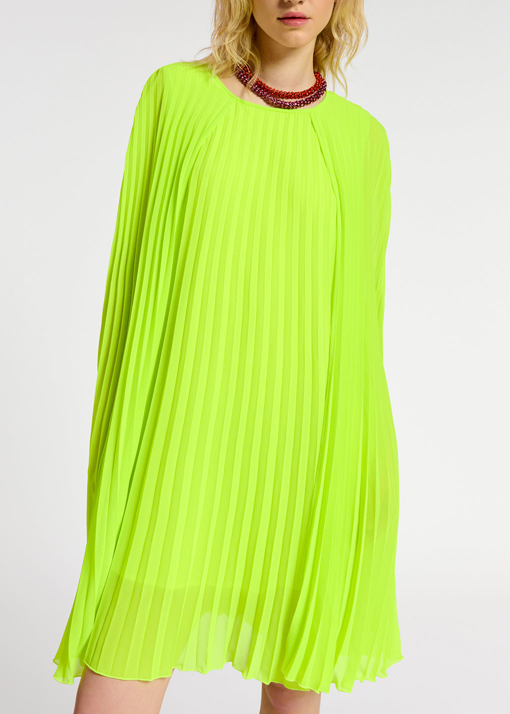 Mini-robe plissée jaune néon à  effet cape RE—SSENTIEL | Essentiel second hand