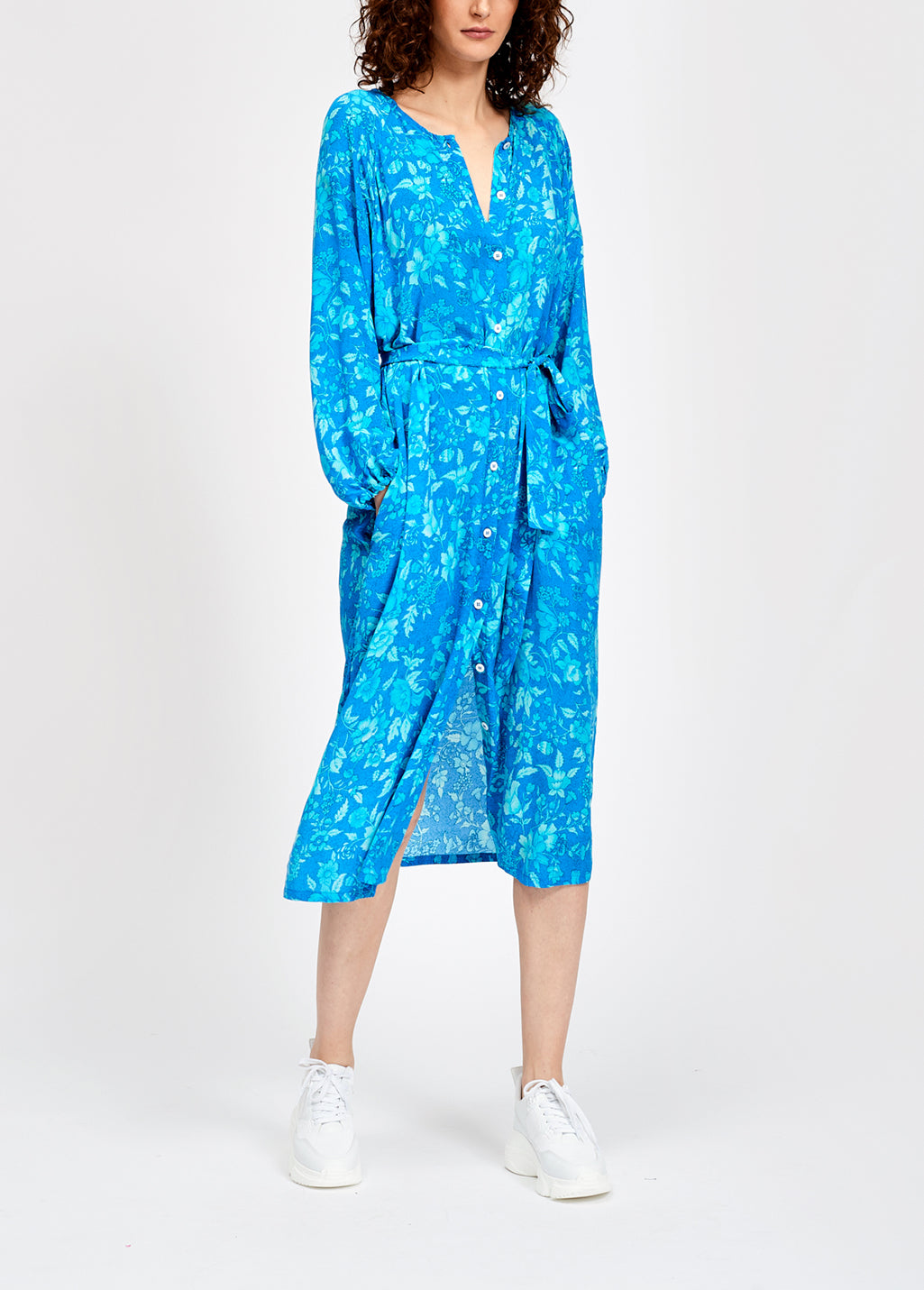 Printed blue silk shirt dress RE—SSENTIEL | Essentiel second hand