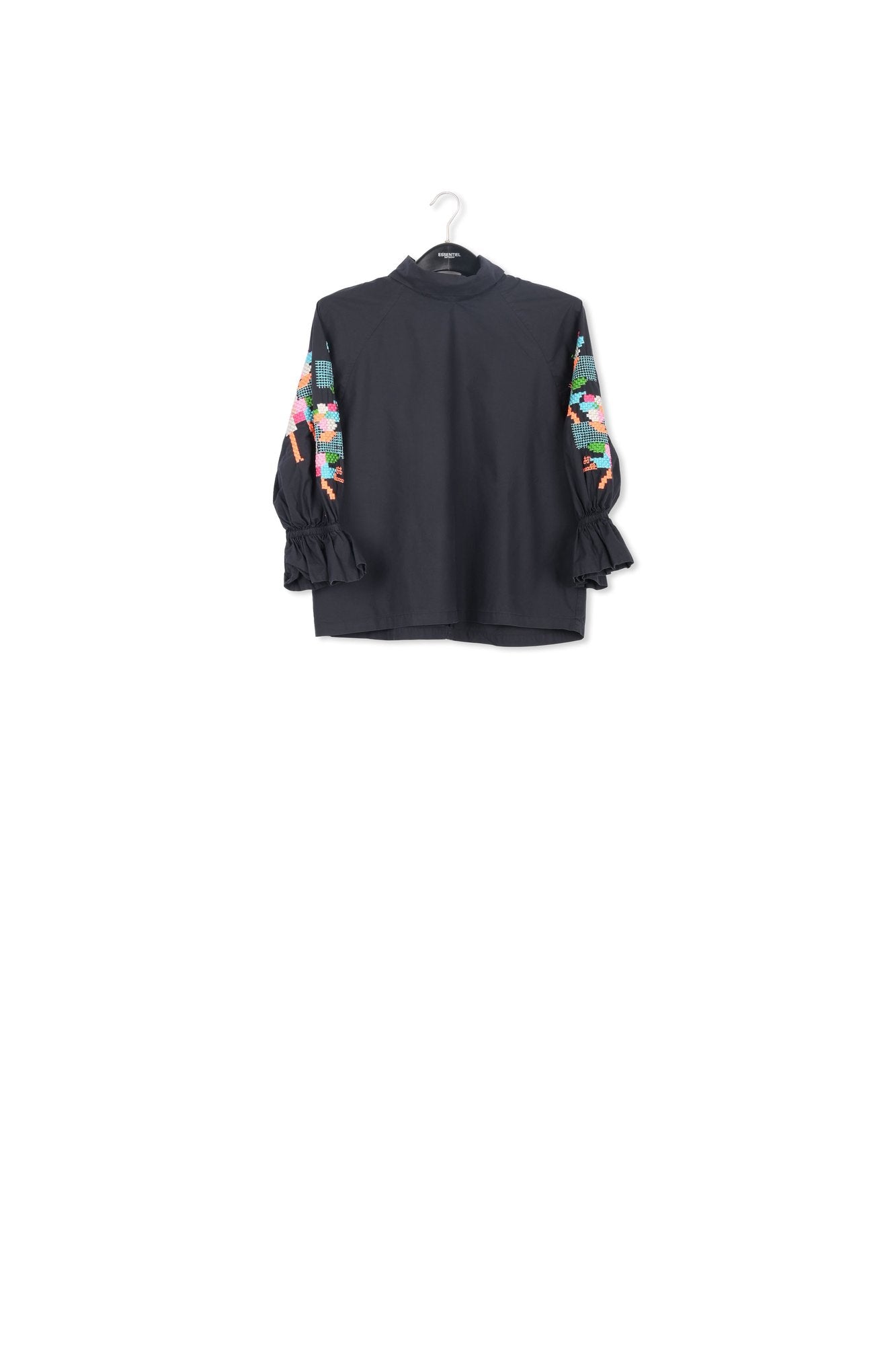 Black cotton top with stand-up collar RE—SSENTIEL | Essentiel second hand