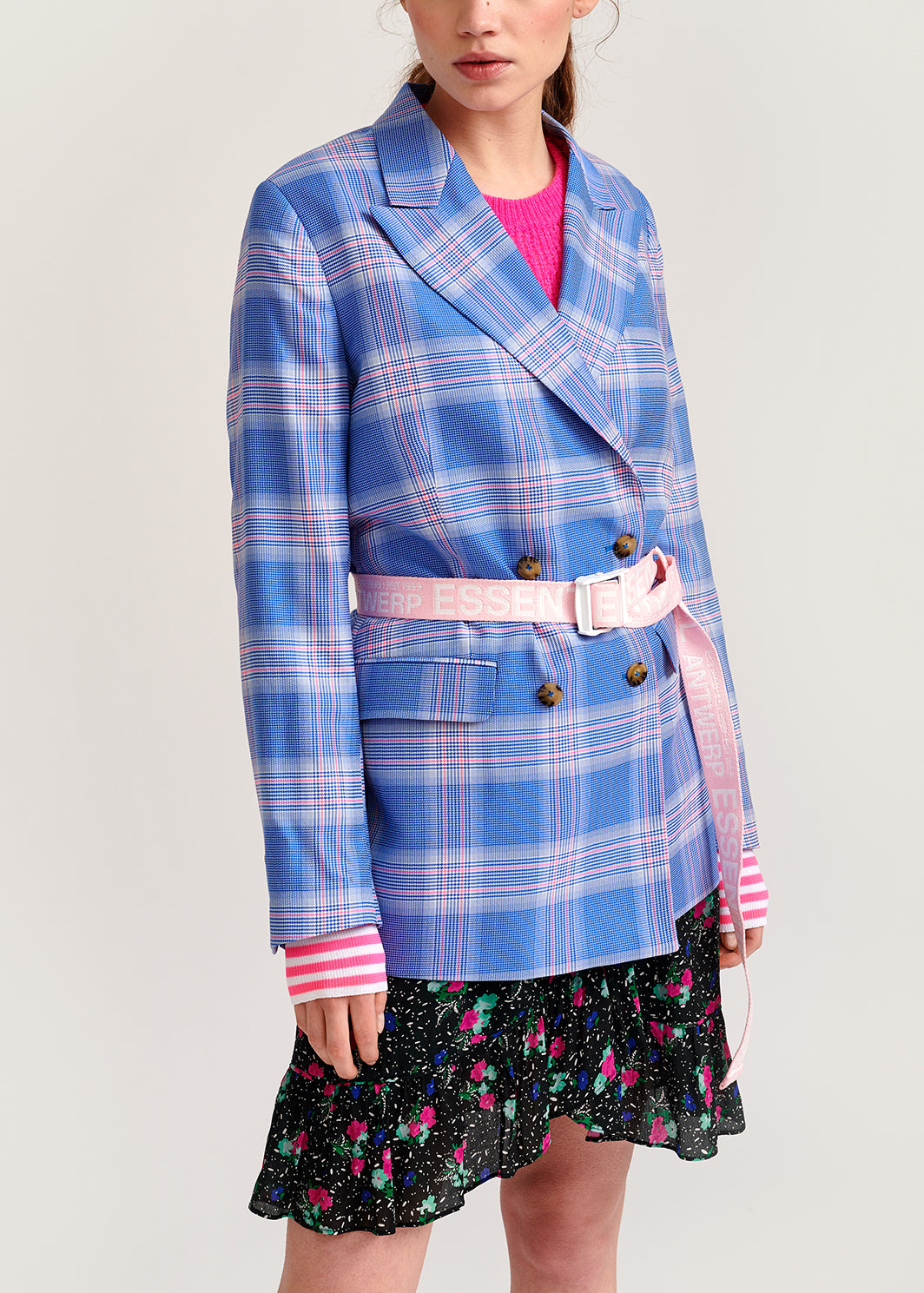 Blue plaid double-breasted blazer RE—SSENTIEL | Essentiel second hand