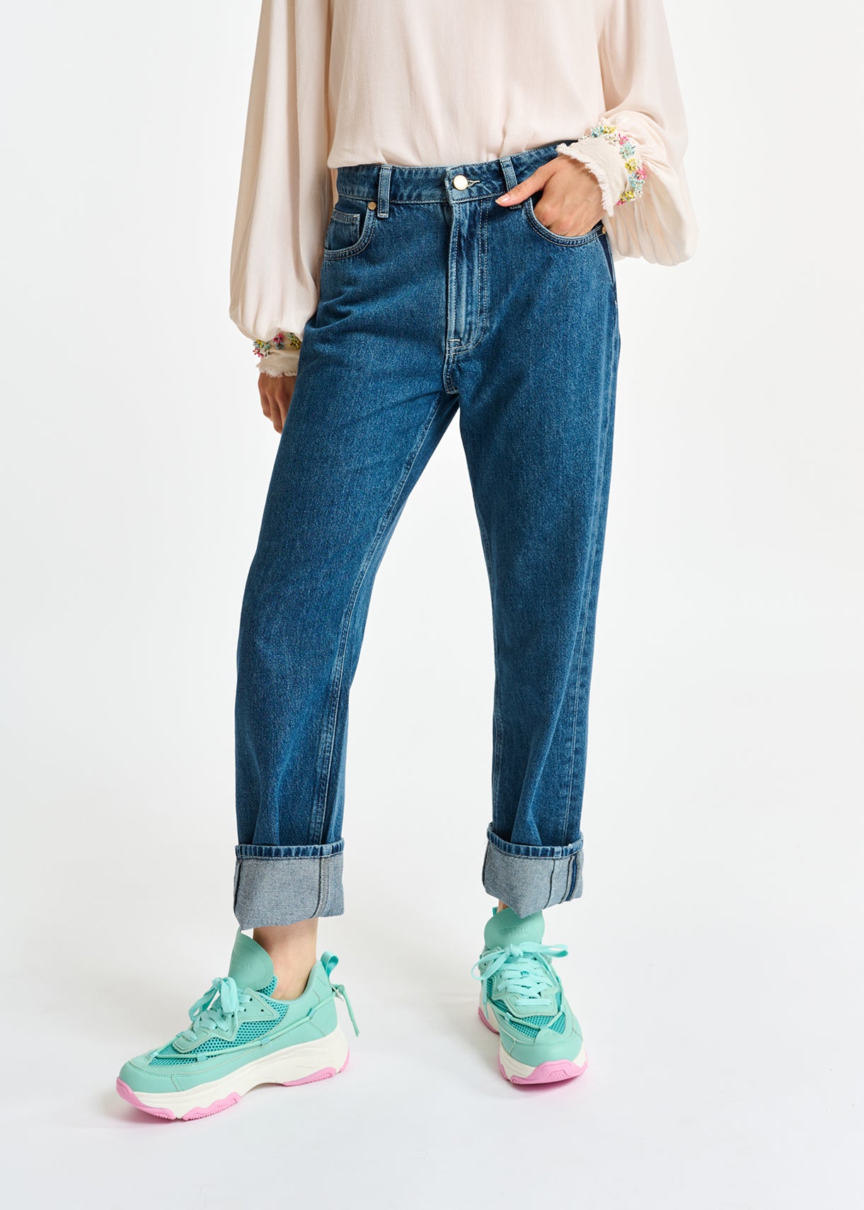 Cropped high-rise blue jeans RE—SSENTIEL | Essentiel second hand