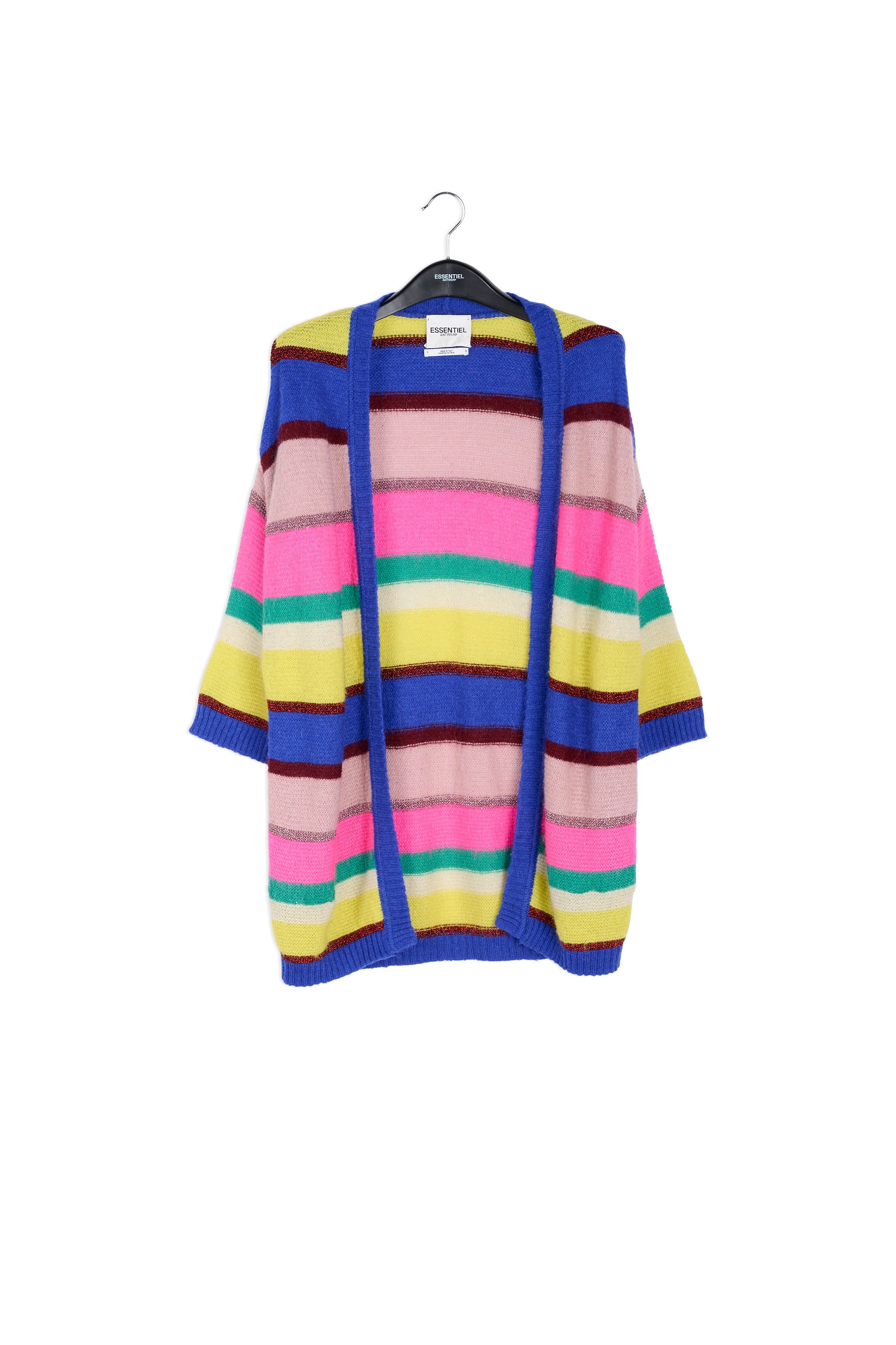 Cobalt blue, neon pink and yellow striped cardigan RE—SSENTIEL | Essentiel second hand