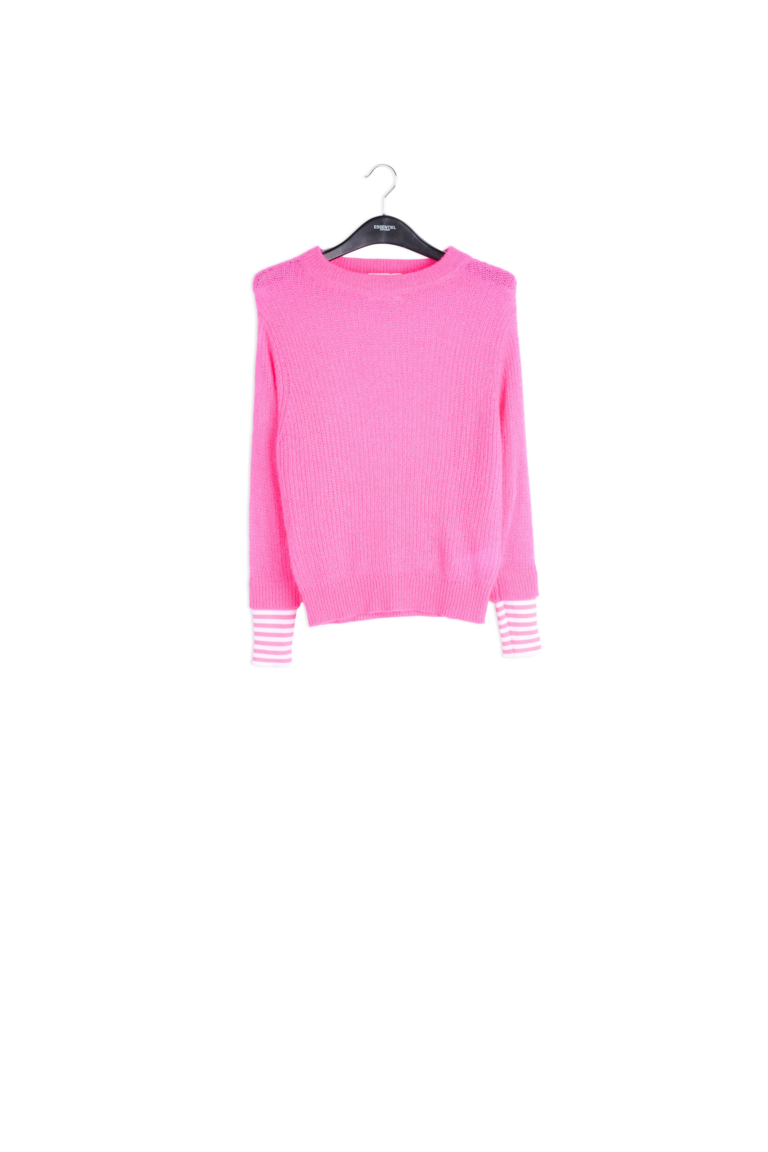 Neon pink ribbed-knit sweater with striped neon cuffs RE—SSENTIEL | Essentiel second hand
