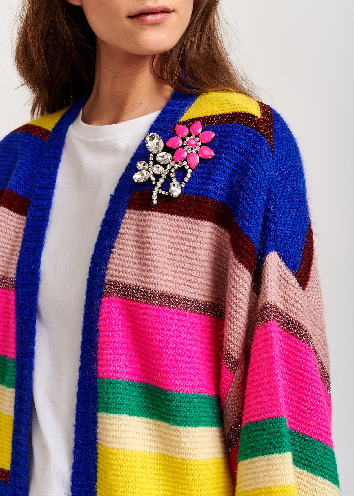 Cobalt blue, neon pink and yellow striped cardigan RE—SSENTIEL | Essentiel second hand