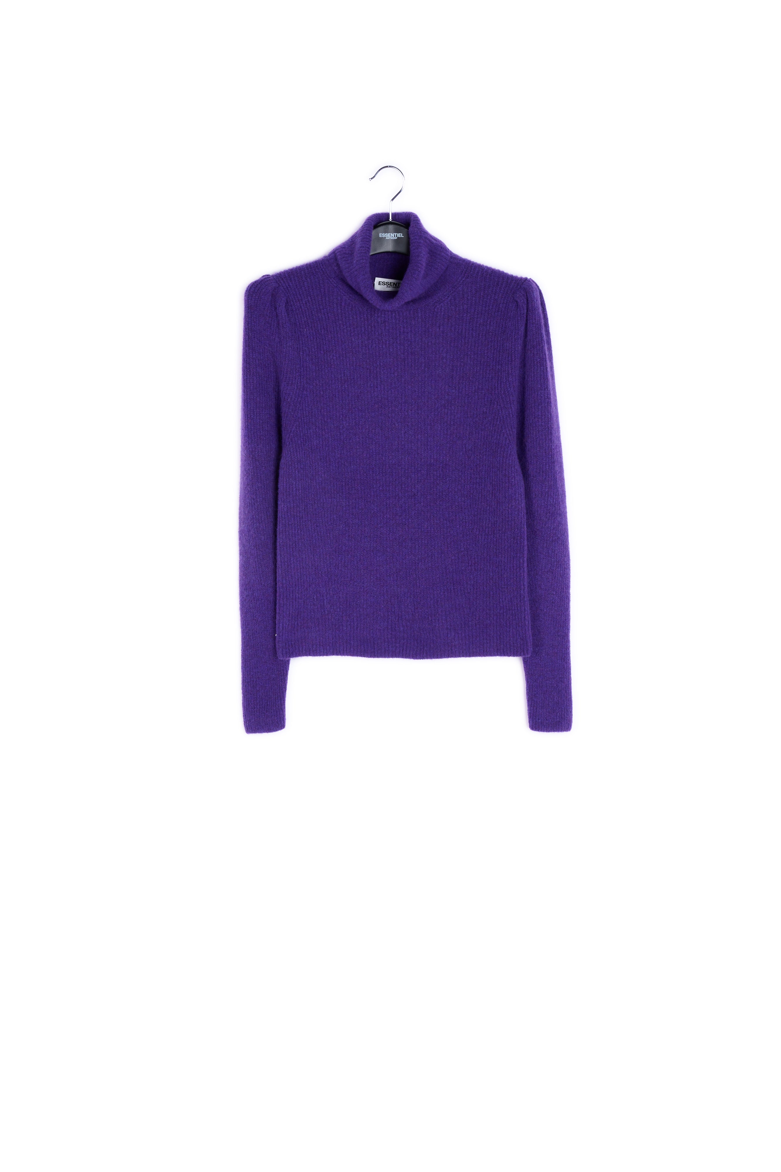 Purple turtleneck knit sweater with puffed shoulders RE—SSENTIEL | Essentiel second hand
