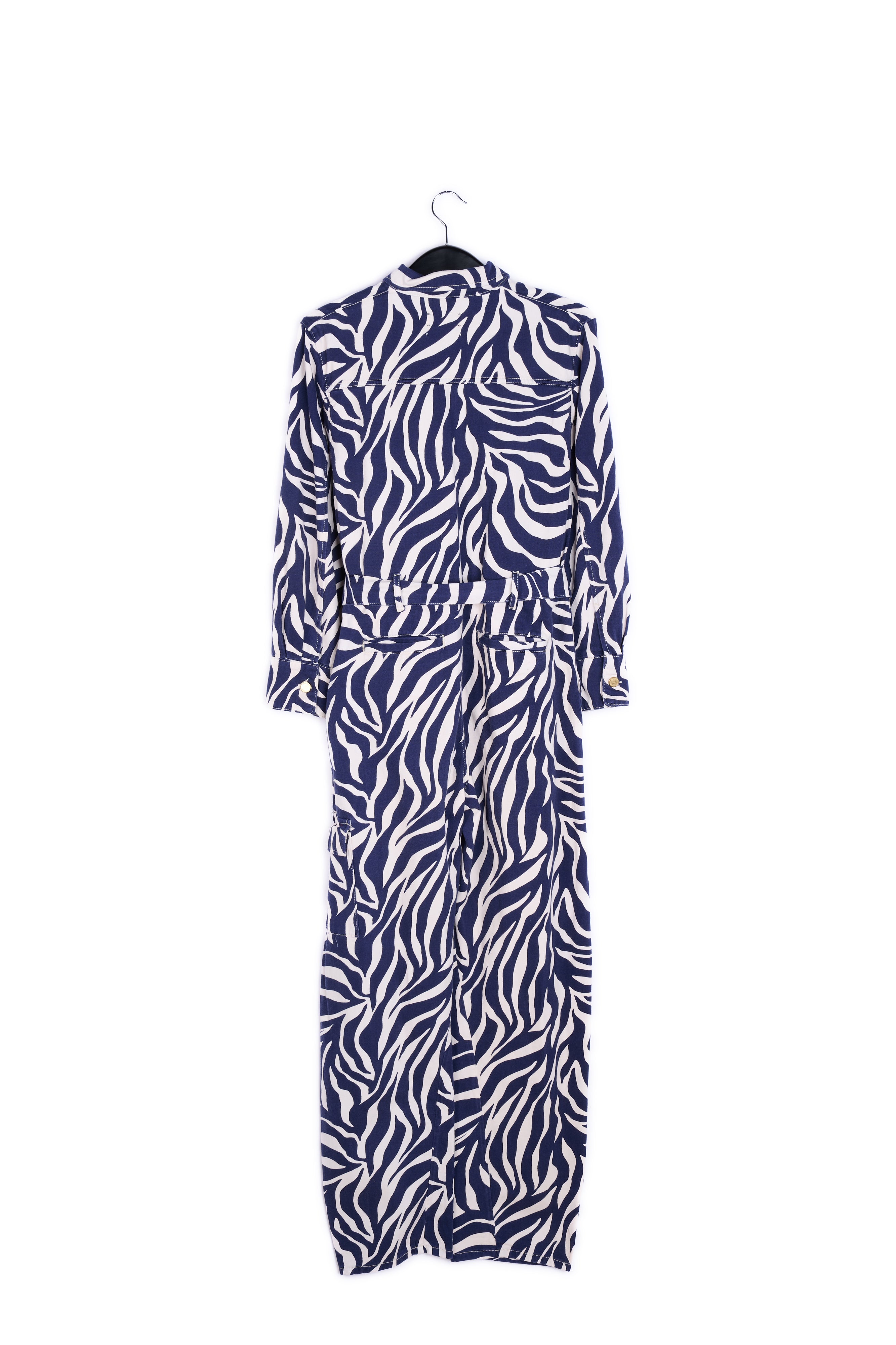 Off-white and navy blue zebra-print denim jumpsuit RE—SSENTIEL | Essentiel second hand