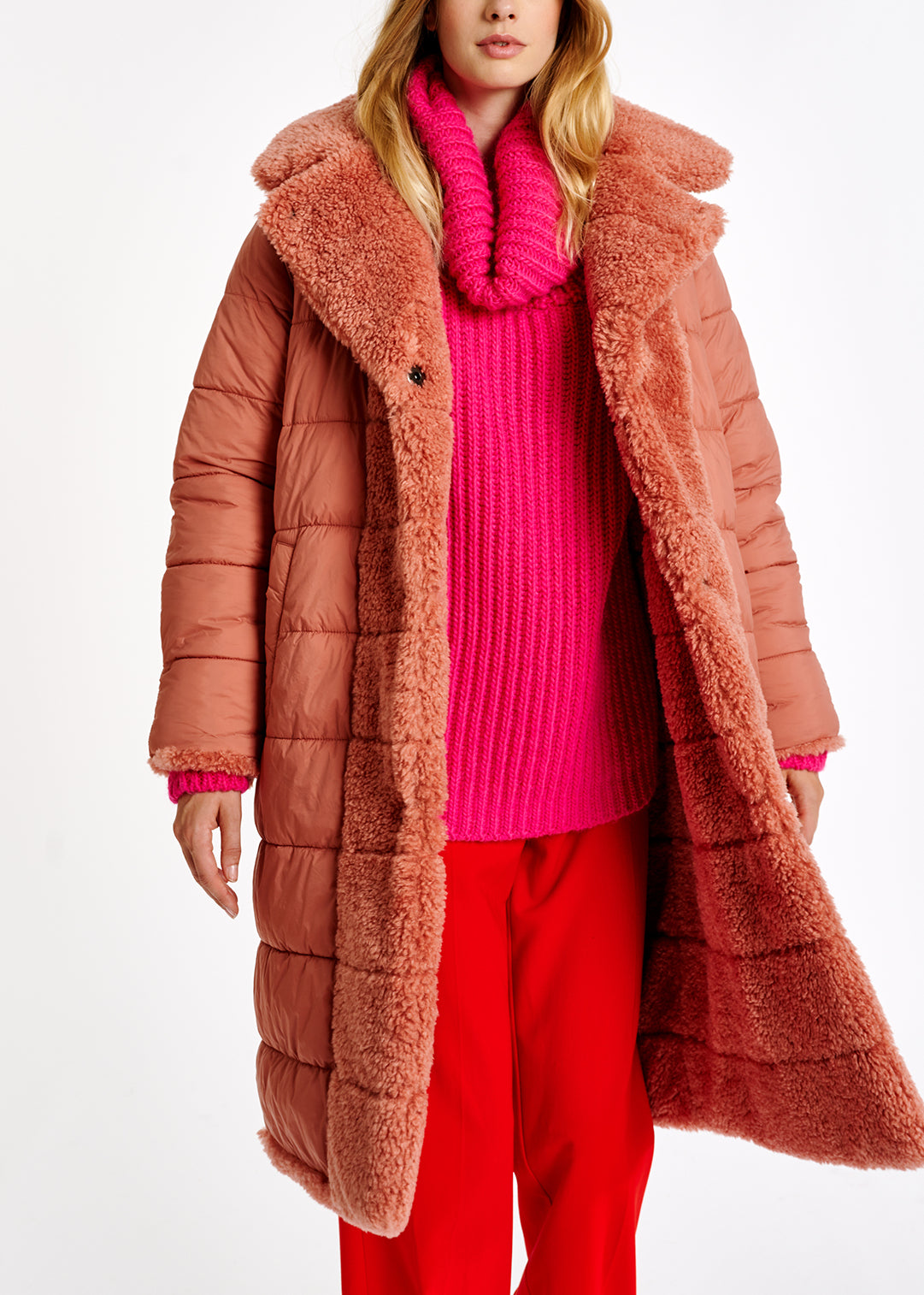 Pink faux fur puffer coat RE—SSENTIEL | Essentiel second hand