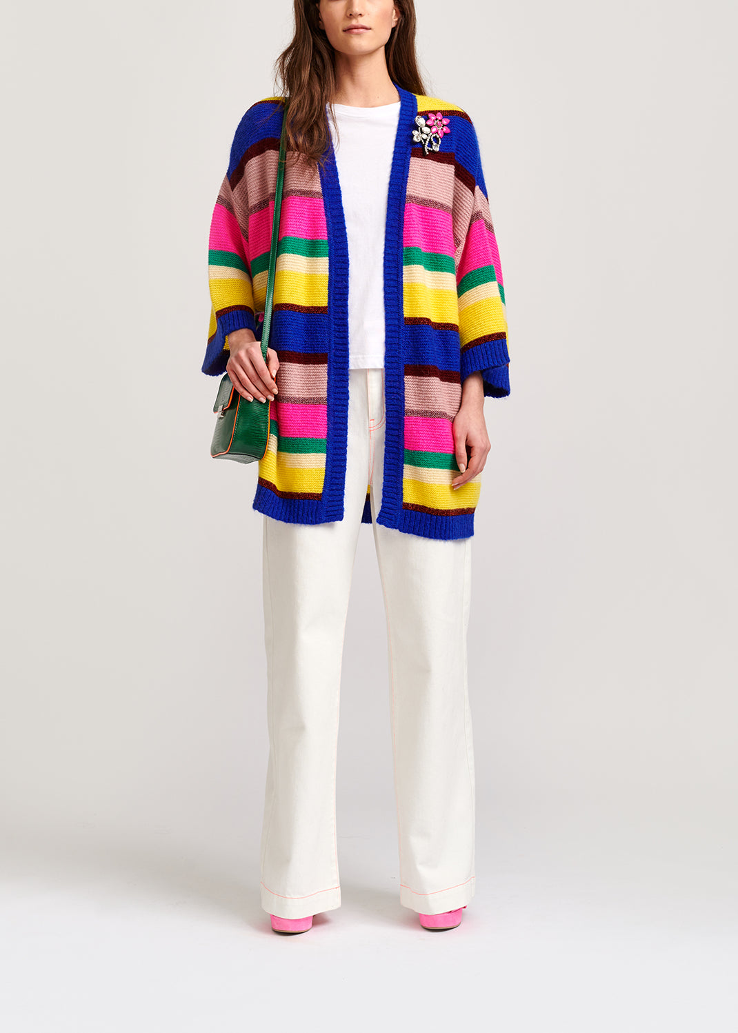 Cobalt blue, neon pink and yellow striped cardigan RE—SSENTIEL | Essentiel second hand