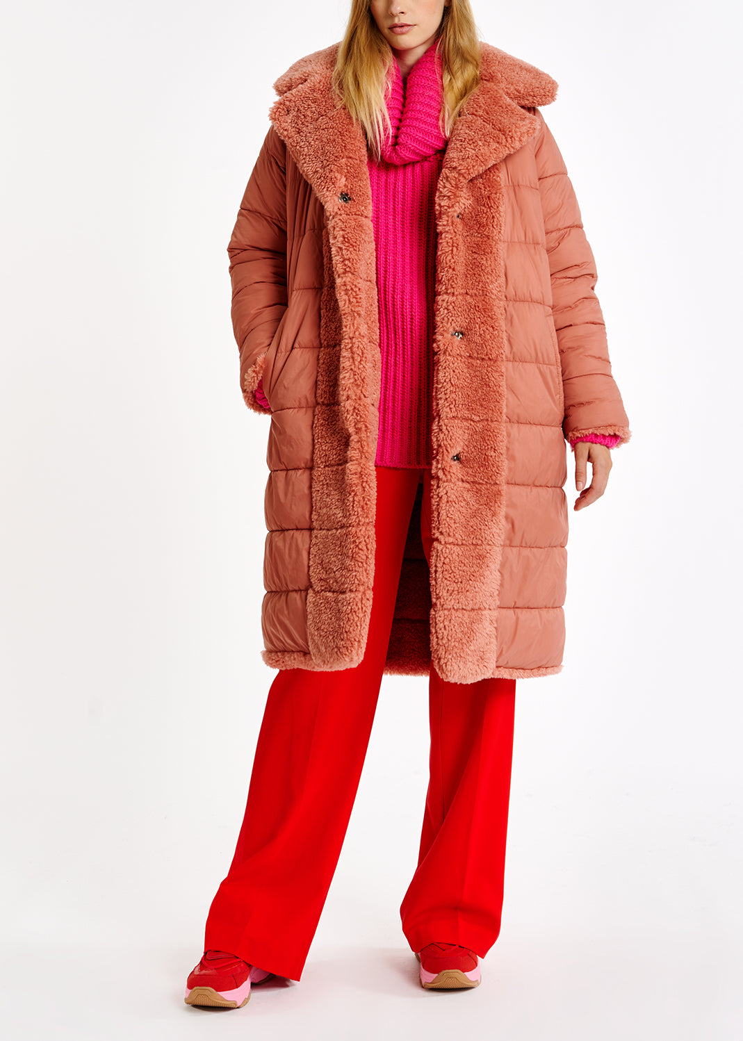 Pink faux fur puffer coat RE—SSENTIEL | Essentiel second hand