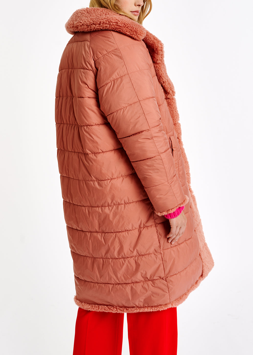 Pink faux fur puffer coat RE—SSENTIEL | Essentiel second hand