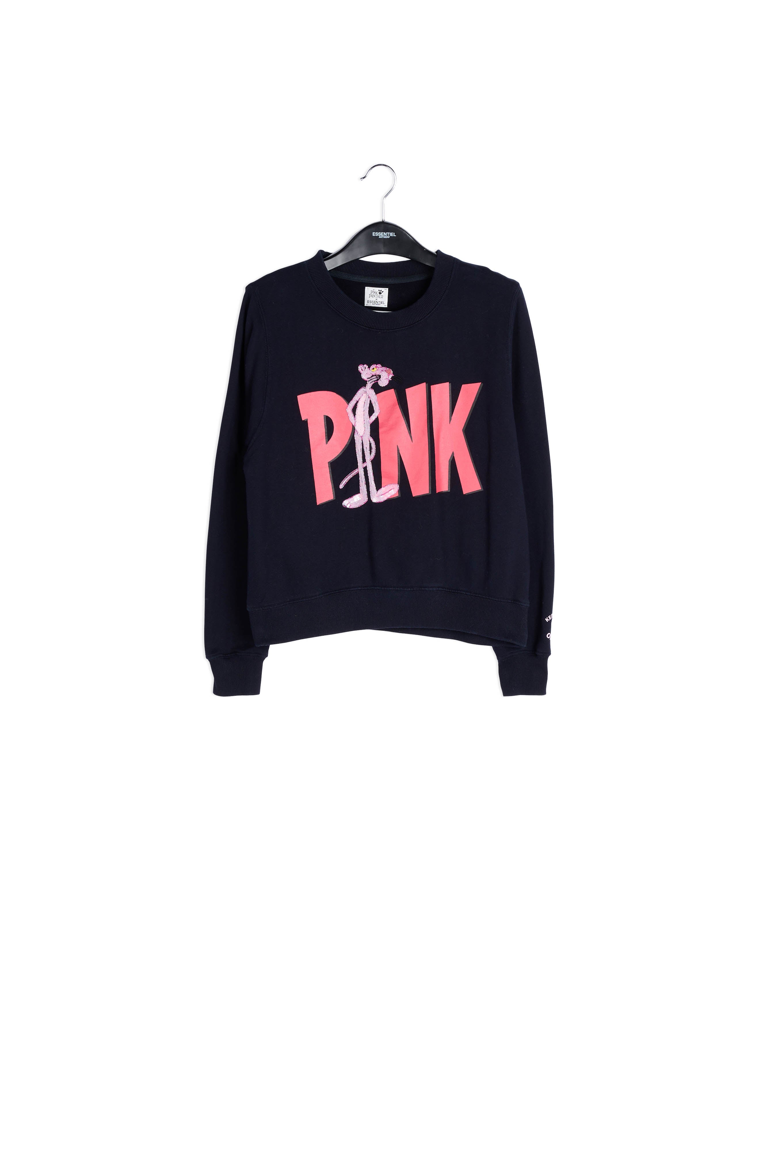 Blue cotton sweatshirt with pink sequin panther RE—SSENTIEL | Essentiel second hand