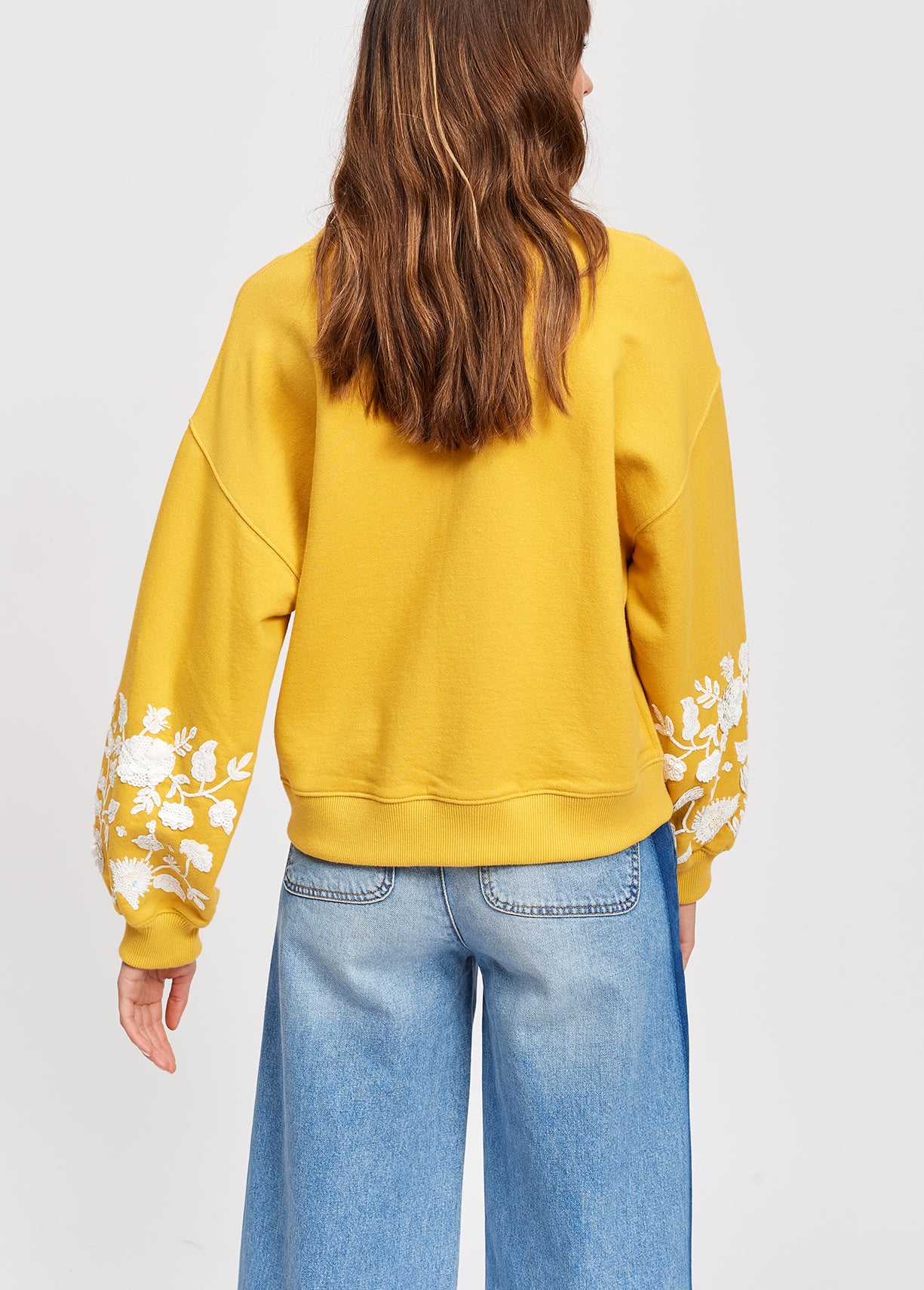 Yellow sweatshirt with white floral embroidery RE—SSENTIEL | Essentiel second hand