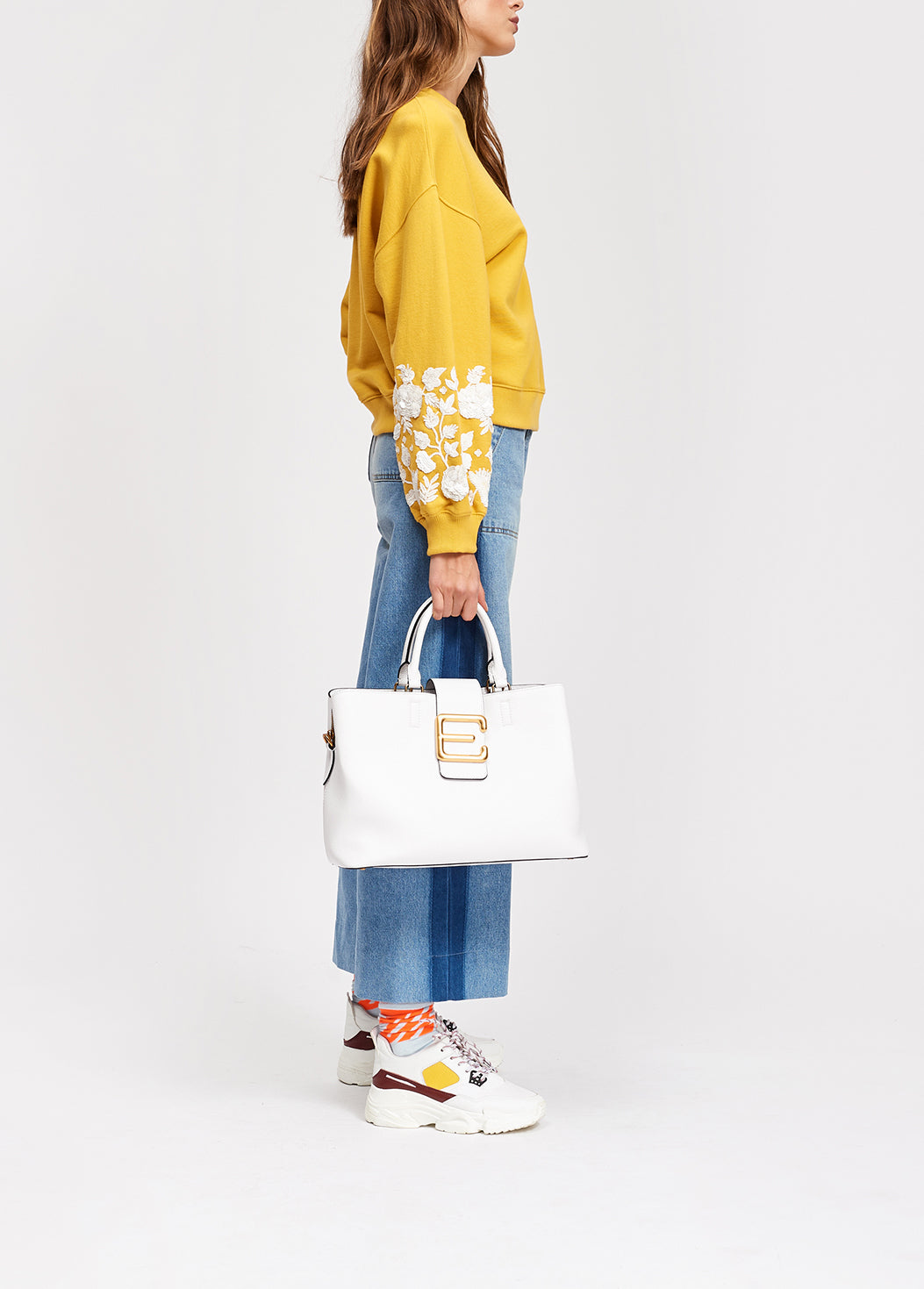 Yellow sweatshirt with white floral embroidery RE—SSENTIEL | Essentiel second hand