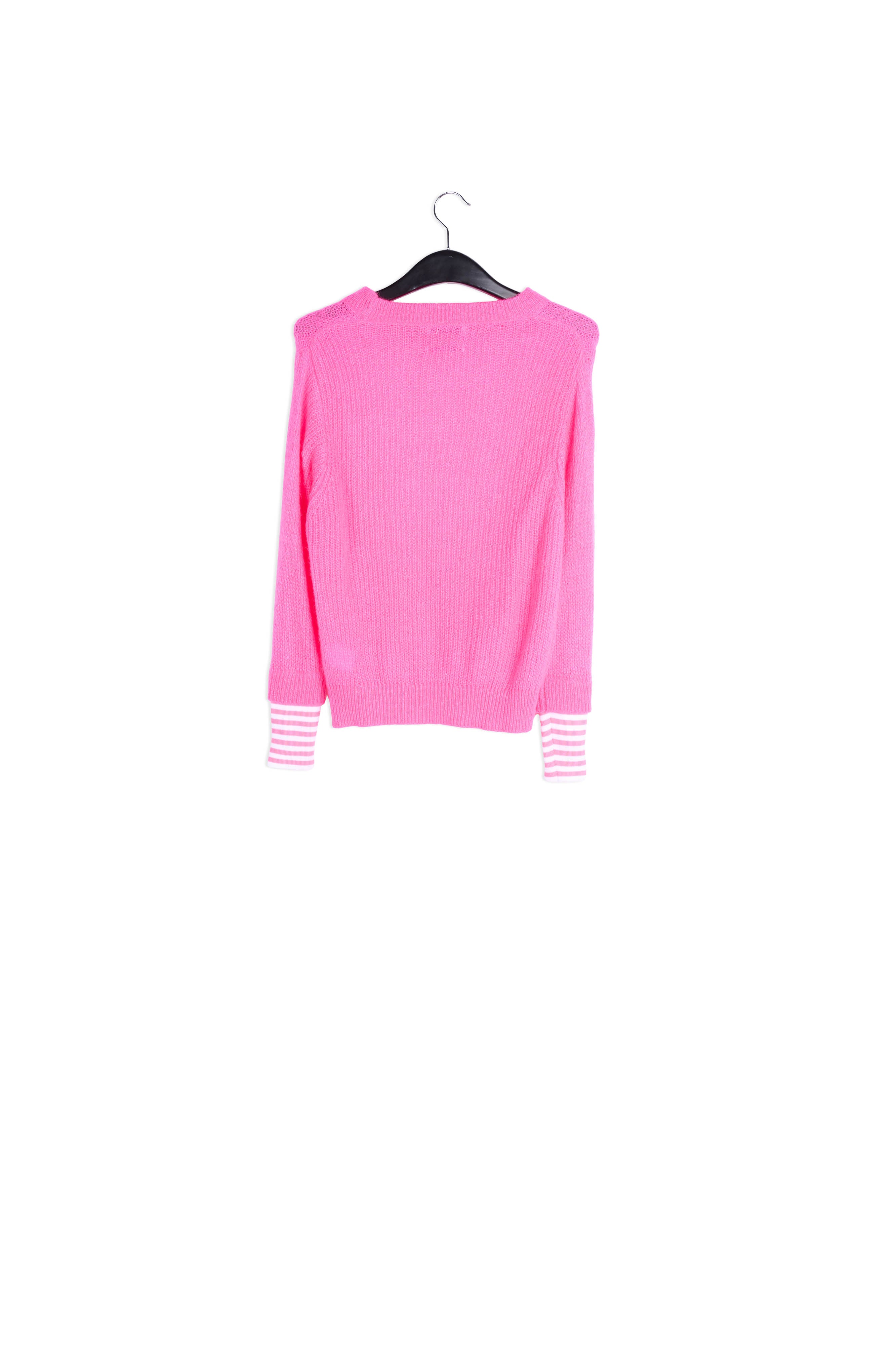 Neon pink ribbed-knit sweater with striped neon cuffs RE—SSENTIEL | Essentiel second hand