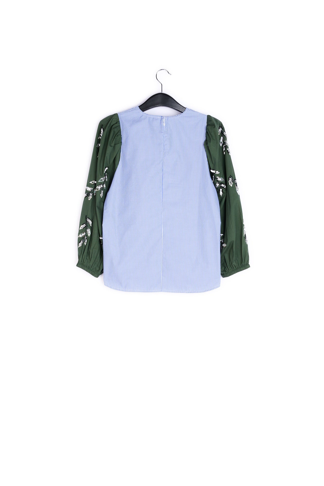 Blue and white embellished puff sleeved top RE—SSENTIEL | Essentiel second hand