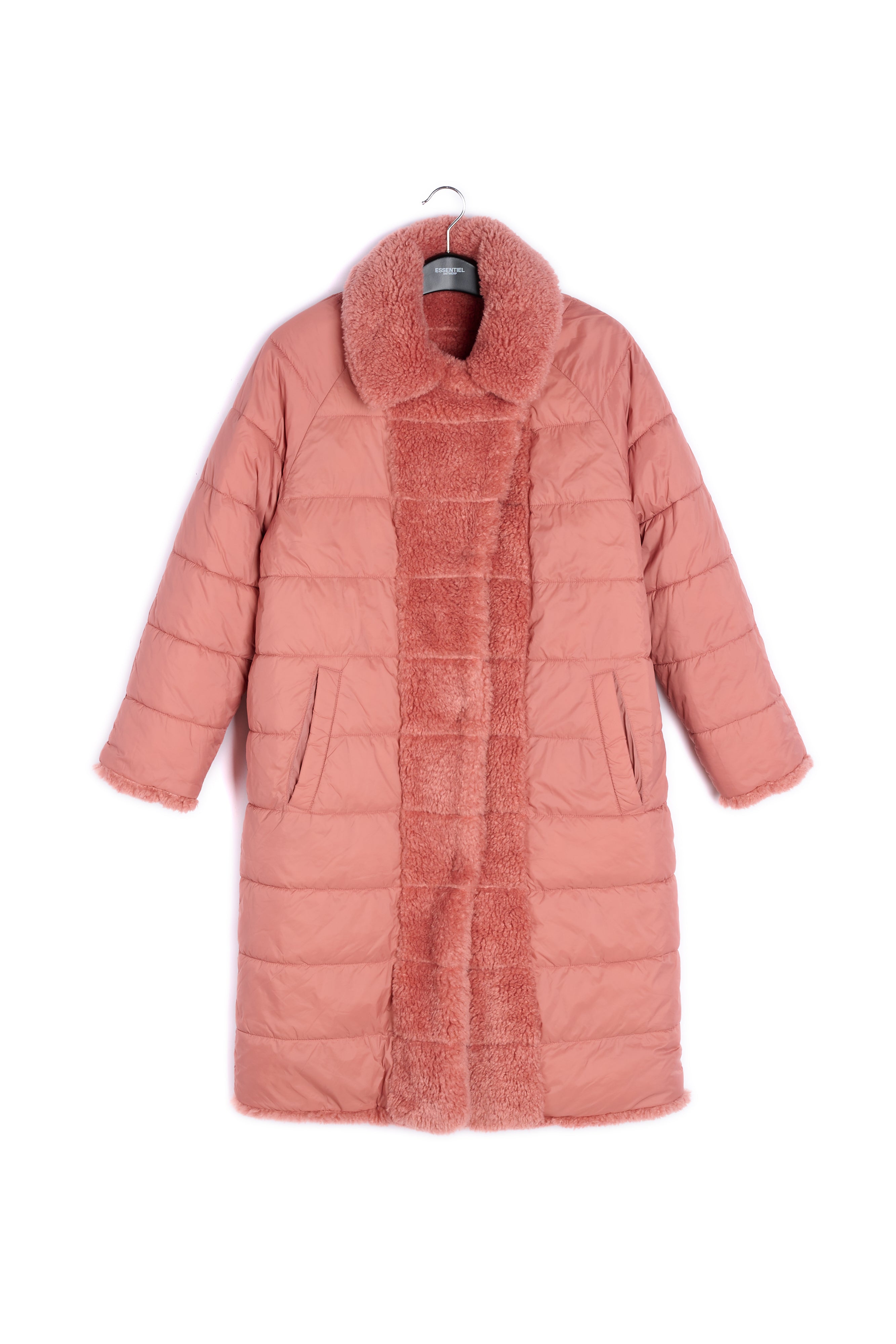 Pink faux fur puffer coat RE—SSENTIEL | Essentiel second hand