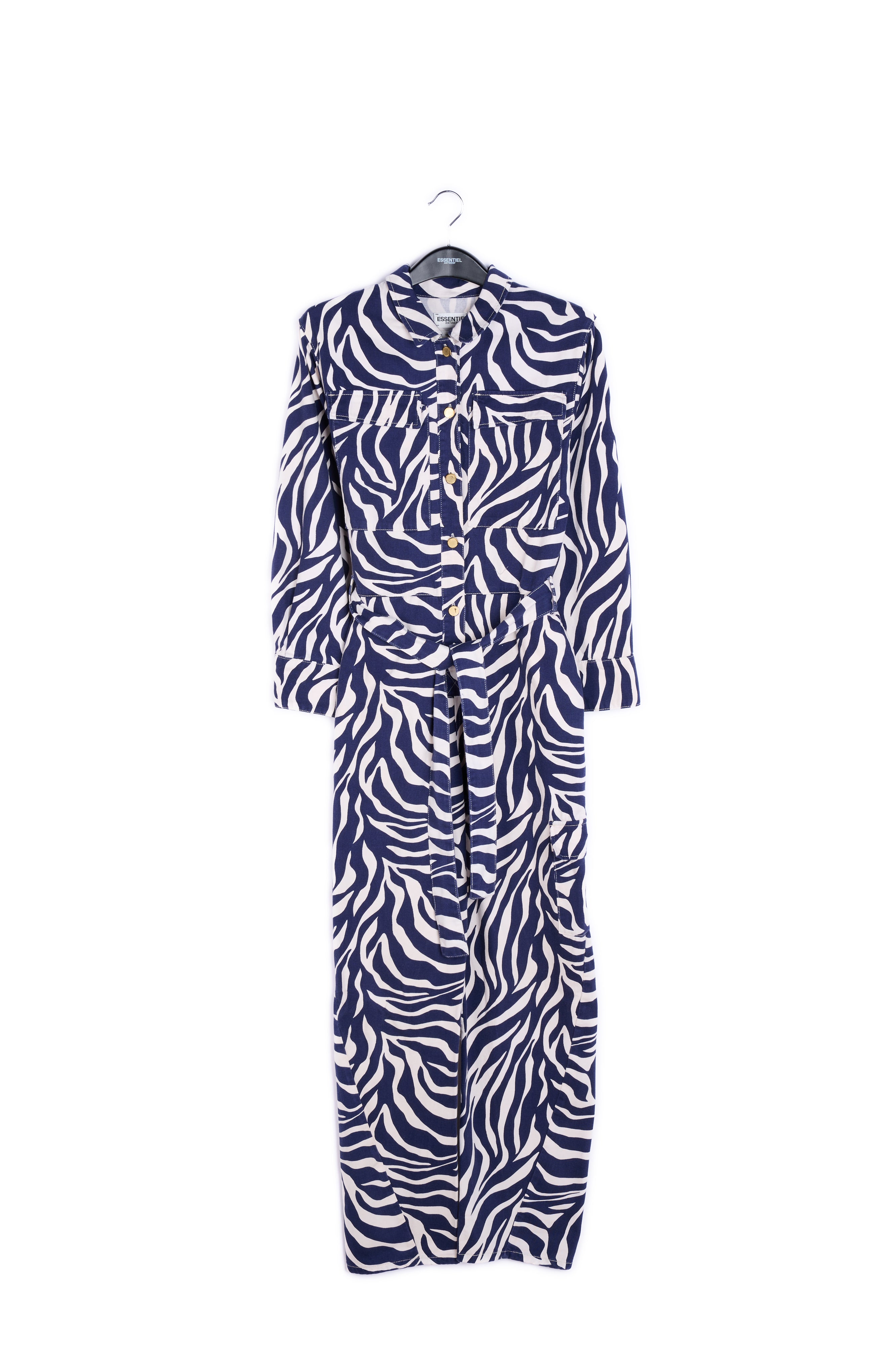 Off-white and navy blue zebra-print denim jumpsuit RE—SSENTIEL | Essentiel second hand