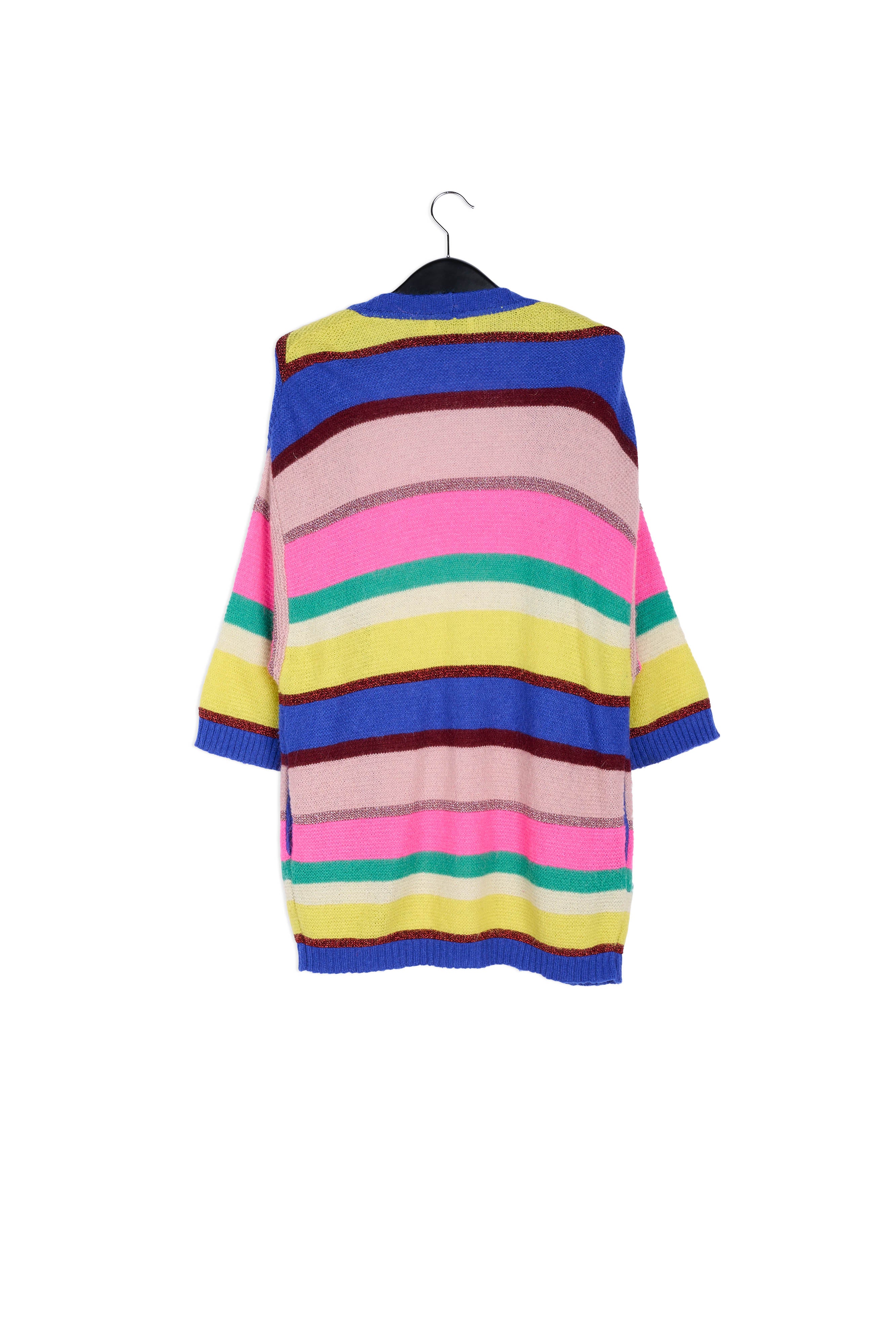 Cobalt blue, neon pink and yellow striped cardigan RE—SSENTIEL | Essentiel second hand