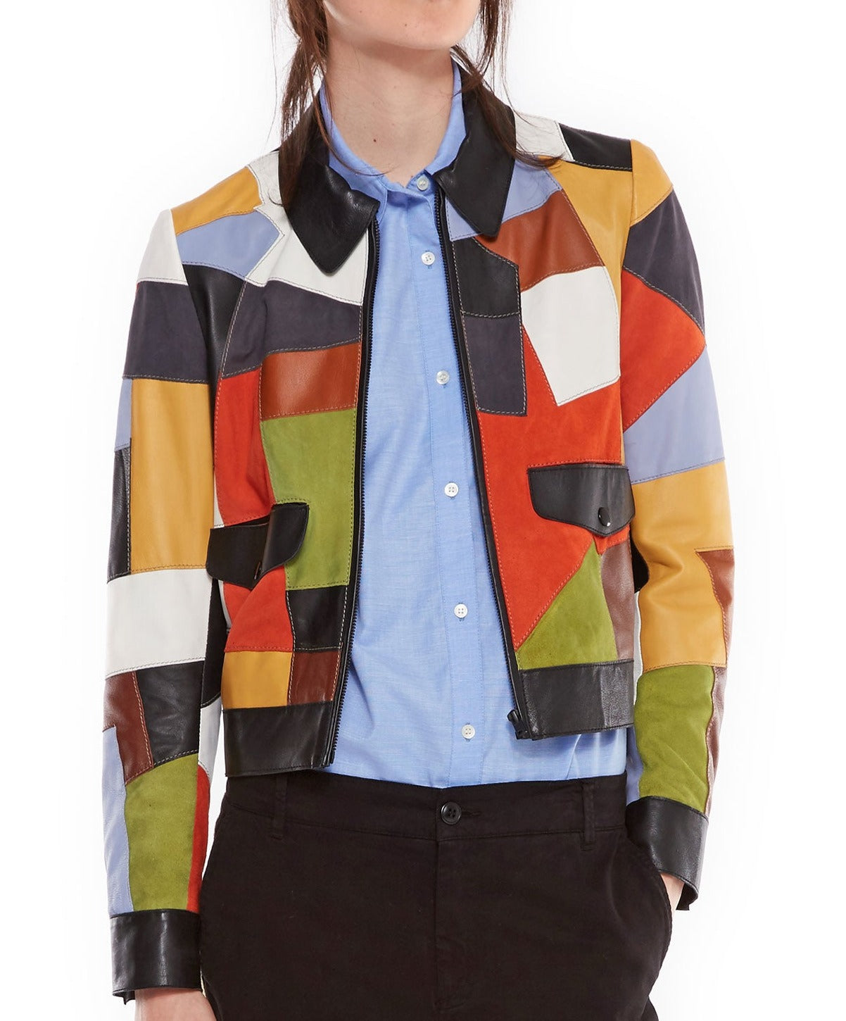 Leather patchwork jacket RE—SSENTIEL | Essentiel second hand